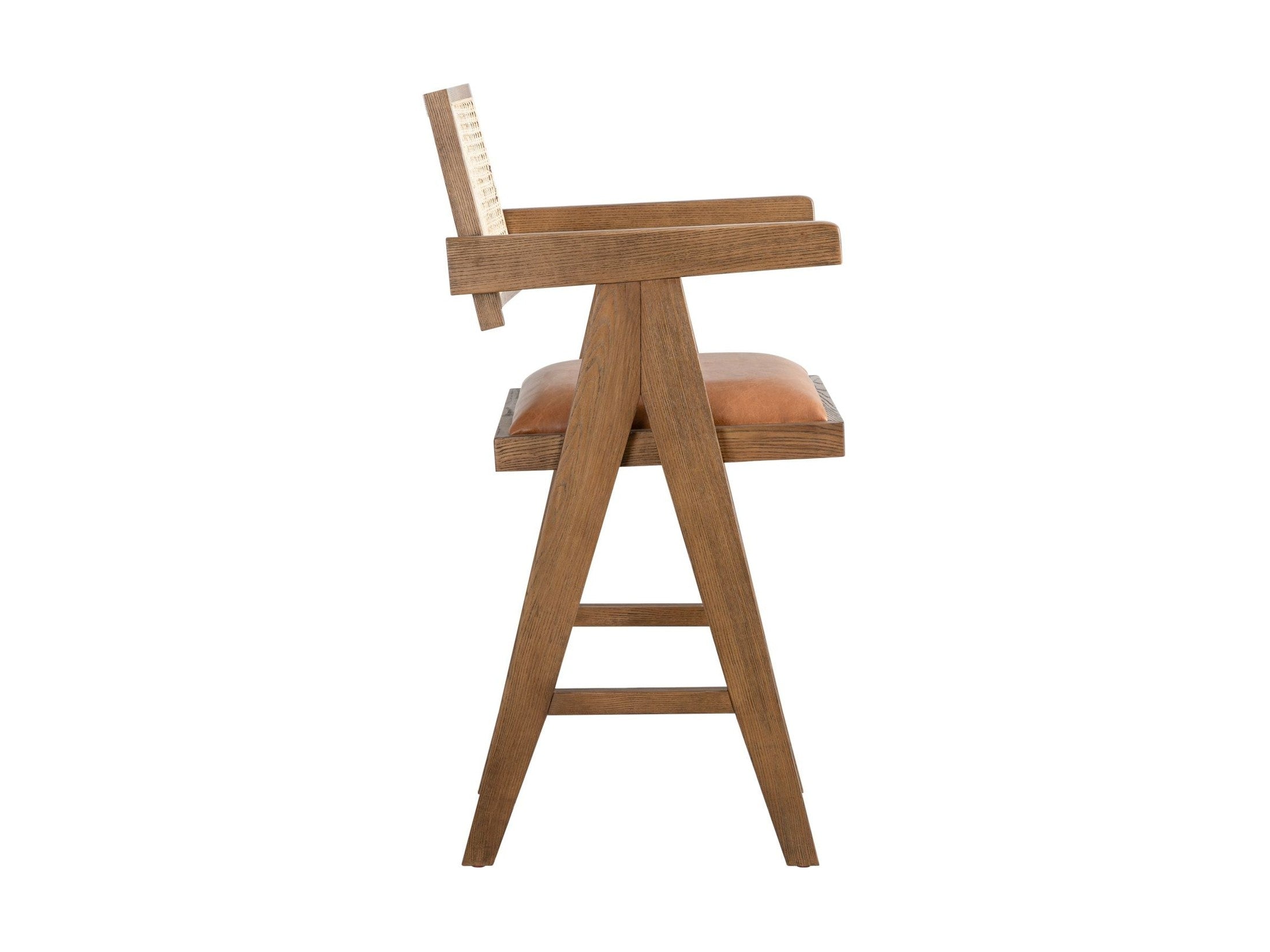 Harley - Nutmeg Brown Solid Wood And Rattan Upholstered 26" Counter Height Barstool