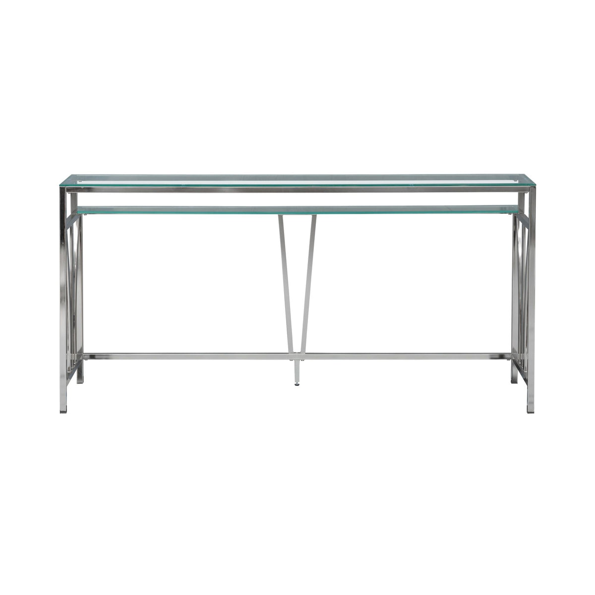 Celina - 72" Rectangle Tempered Glass Console Table - Shiny Nickel