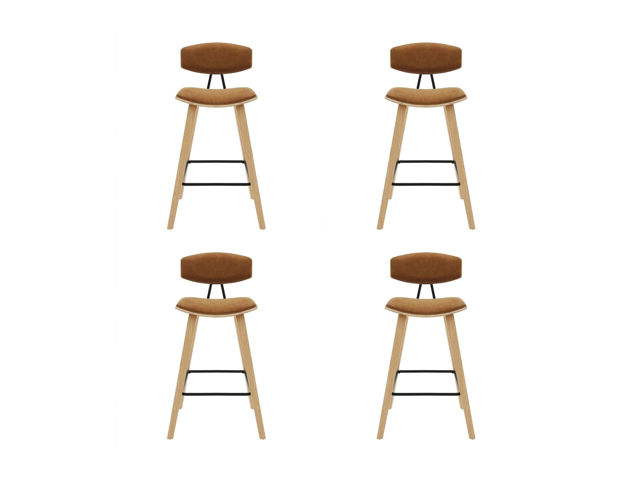 Fox - Counter Height Curved Back Wood Bar Stool With Faux Leather Seat