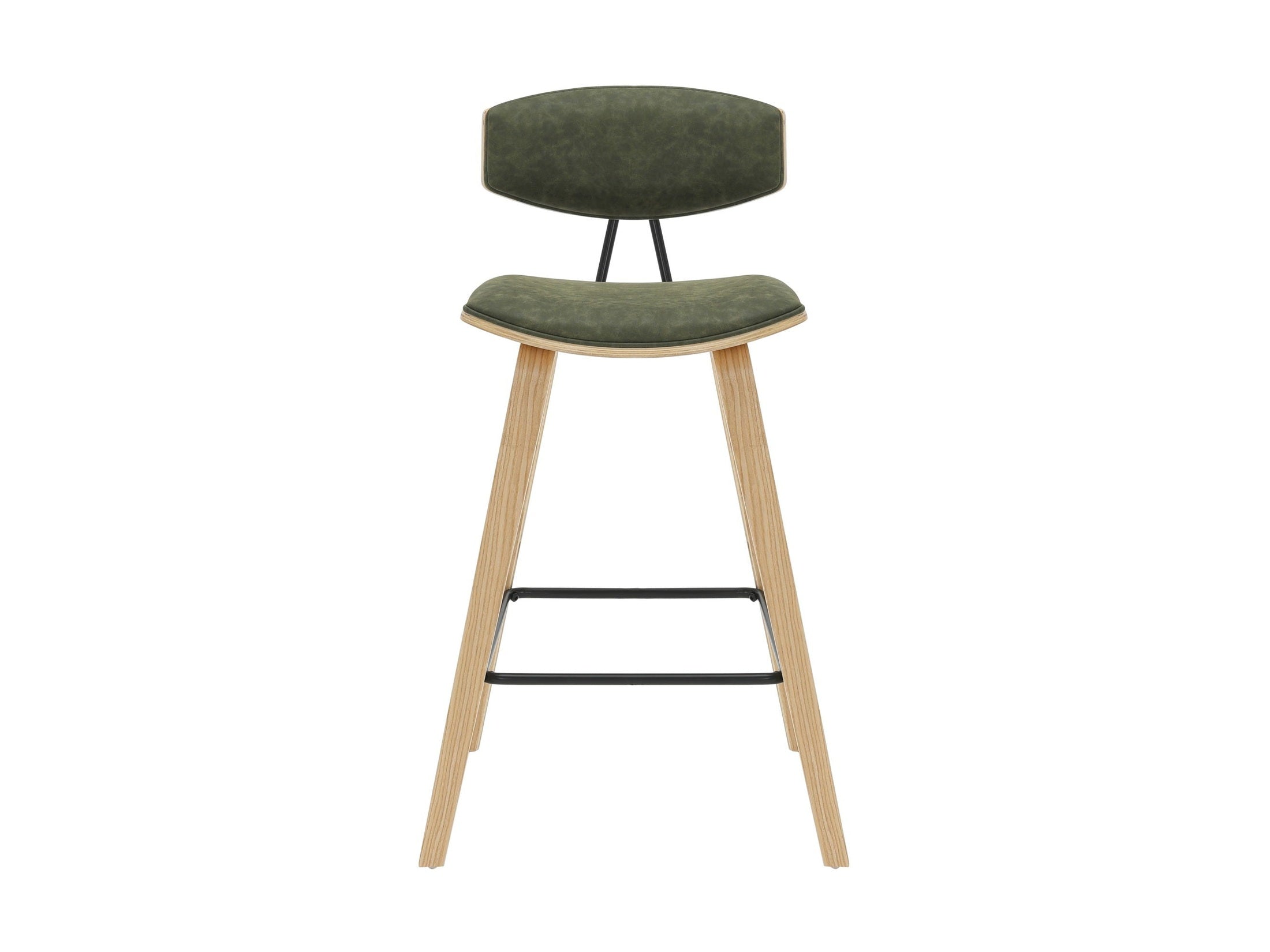 Fox - Counter Height Curved Back Wood Bar Stool With Faux Leather Seat