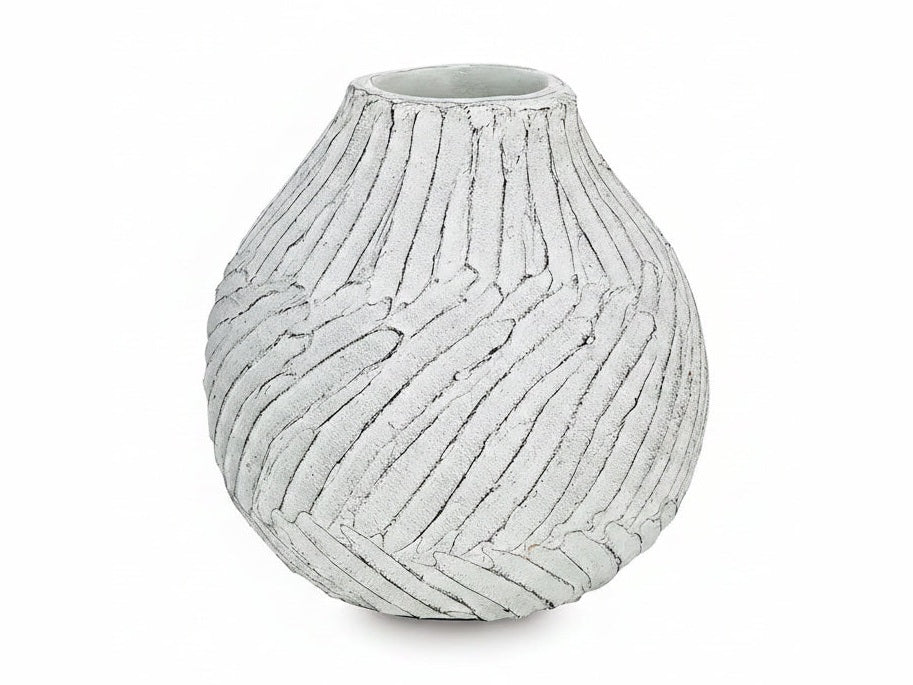 Shelvie textured white ceramic vase on a white background