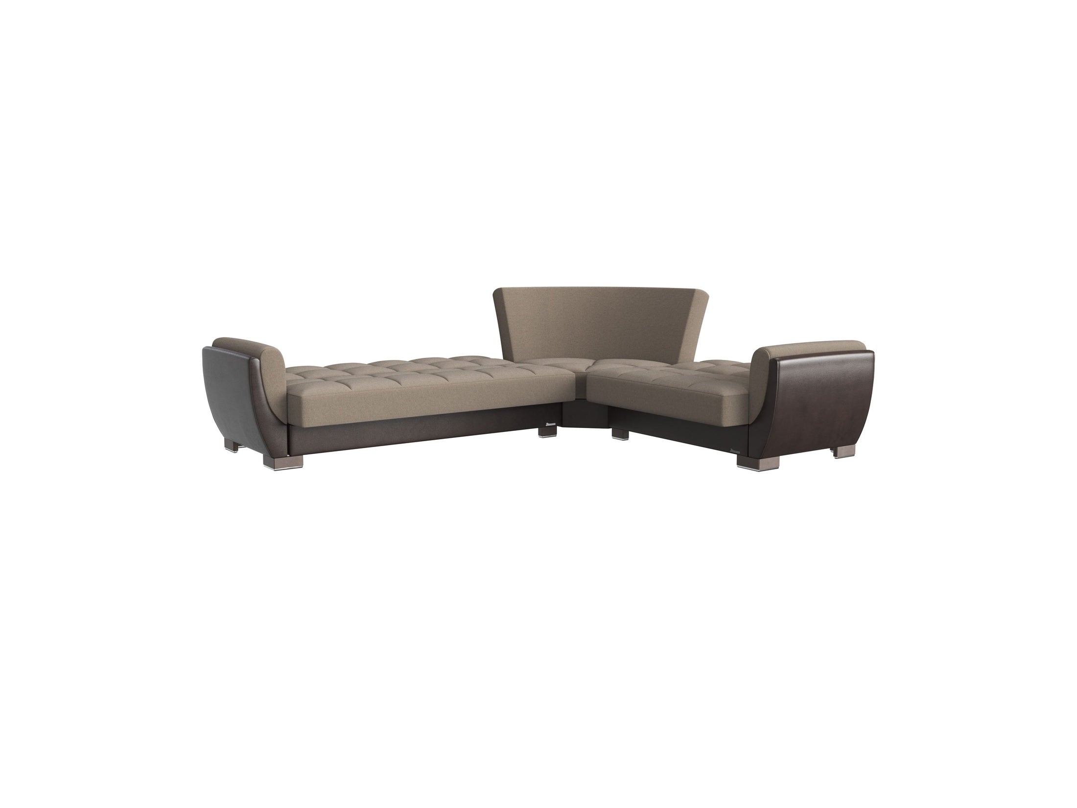 Ottomanson Armada Air - Upholstered Convertible Sectional With Storage - Beige/Brown PU Chenille