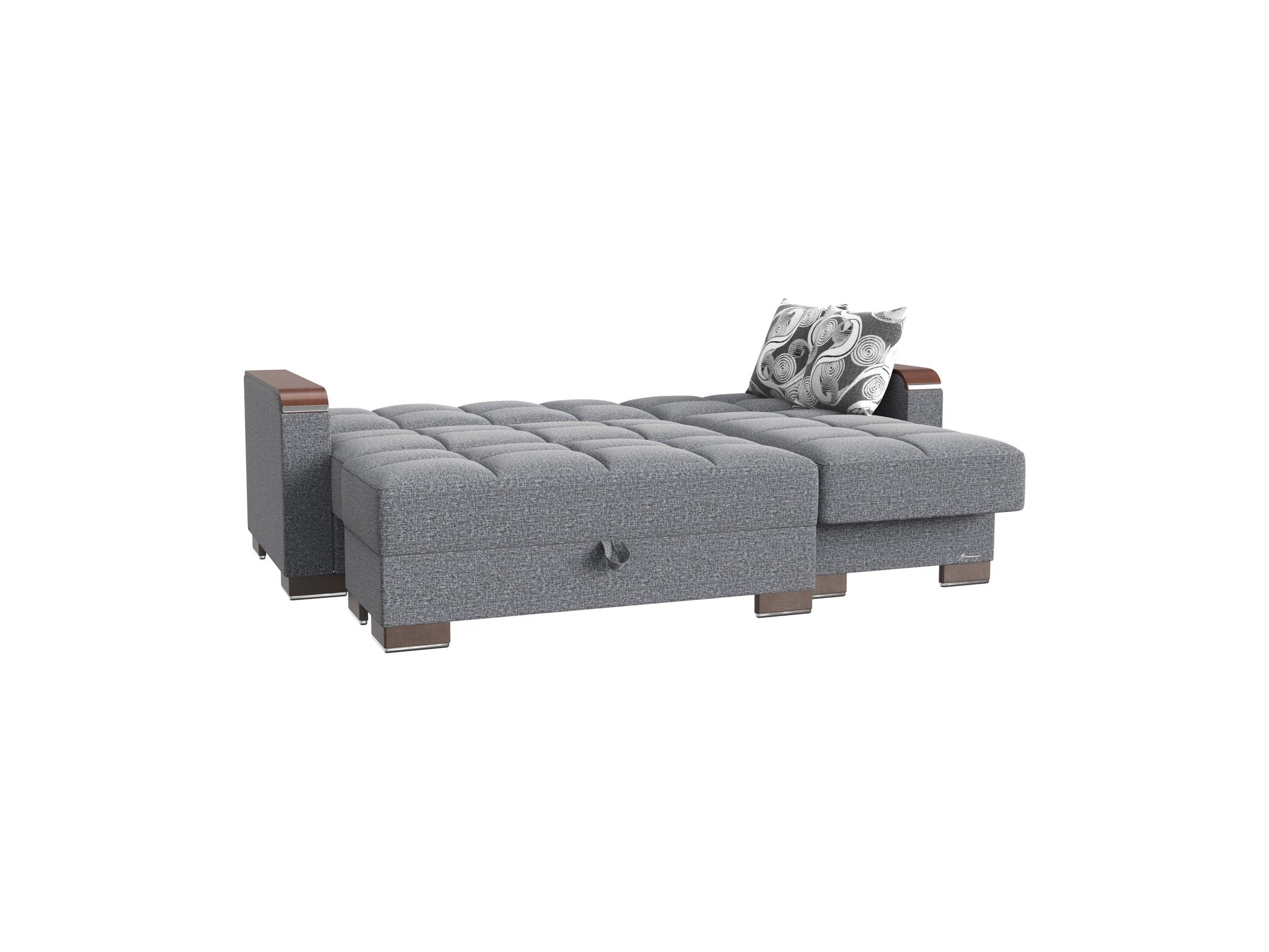 Ottomanson Armada X - Upholstered Convertible Wood Trimmed Chaise Lounge With Storage - Gray/Black PU Polyester