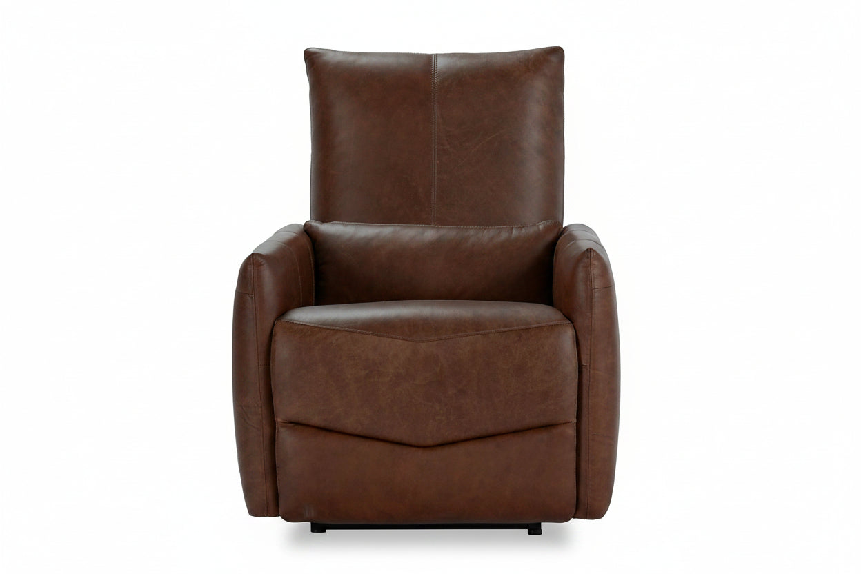 Brown leather recliner chair on a white background