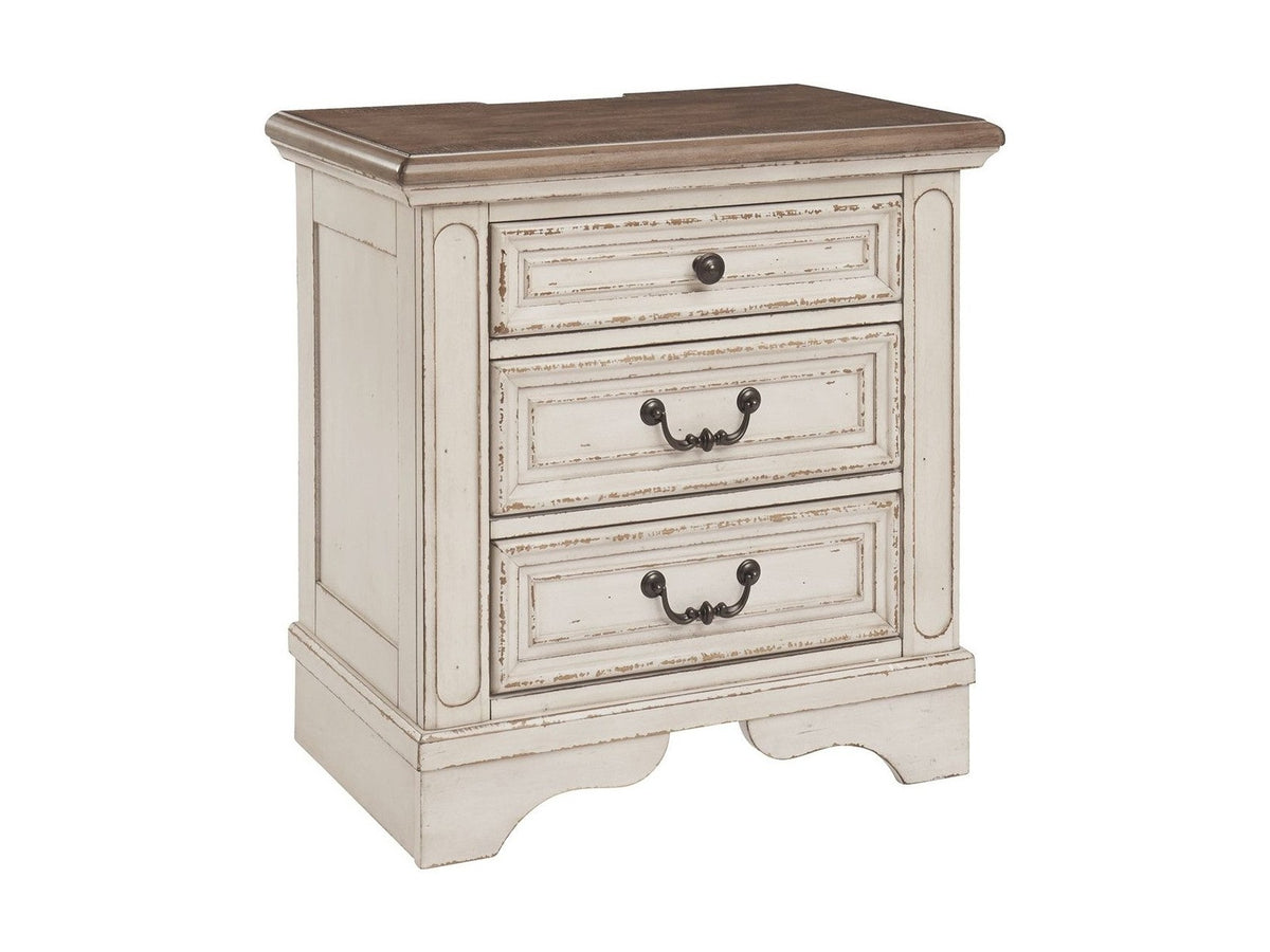 Realyn - Three Drawer Night Stand - White / Brown / Beige