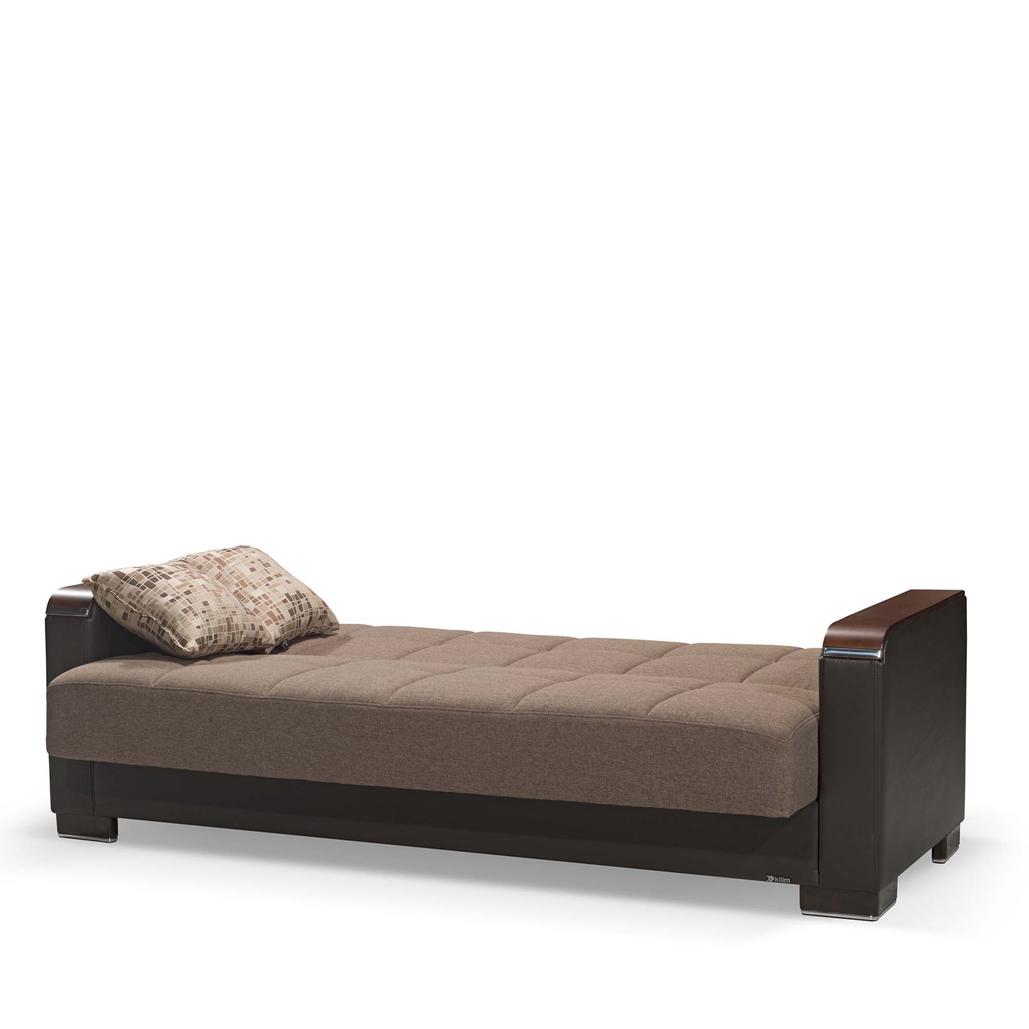 Ottomanson Armada X - Upholstered Convertible Wood Trimmed Sofabed With Storage - Brown PU Polyester