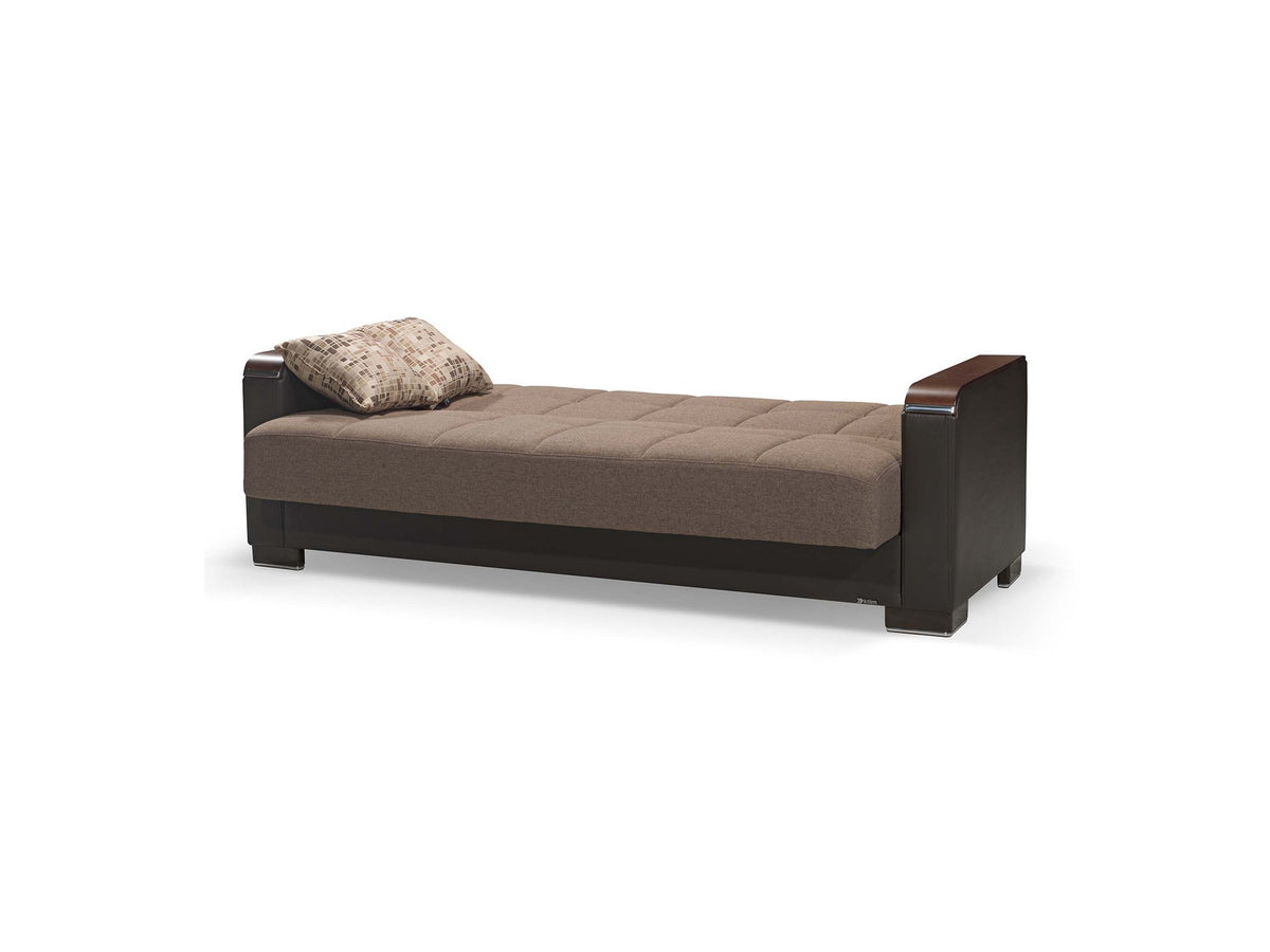 Ottomanson Armada X - Upholstered Convertible Wood Trimmed Sofabed With Storage - Brown PU Polyester