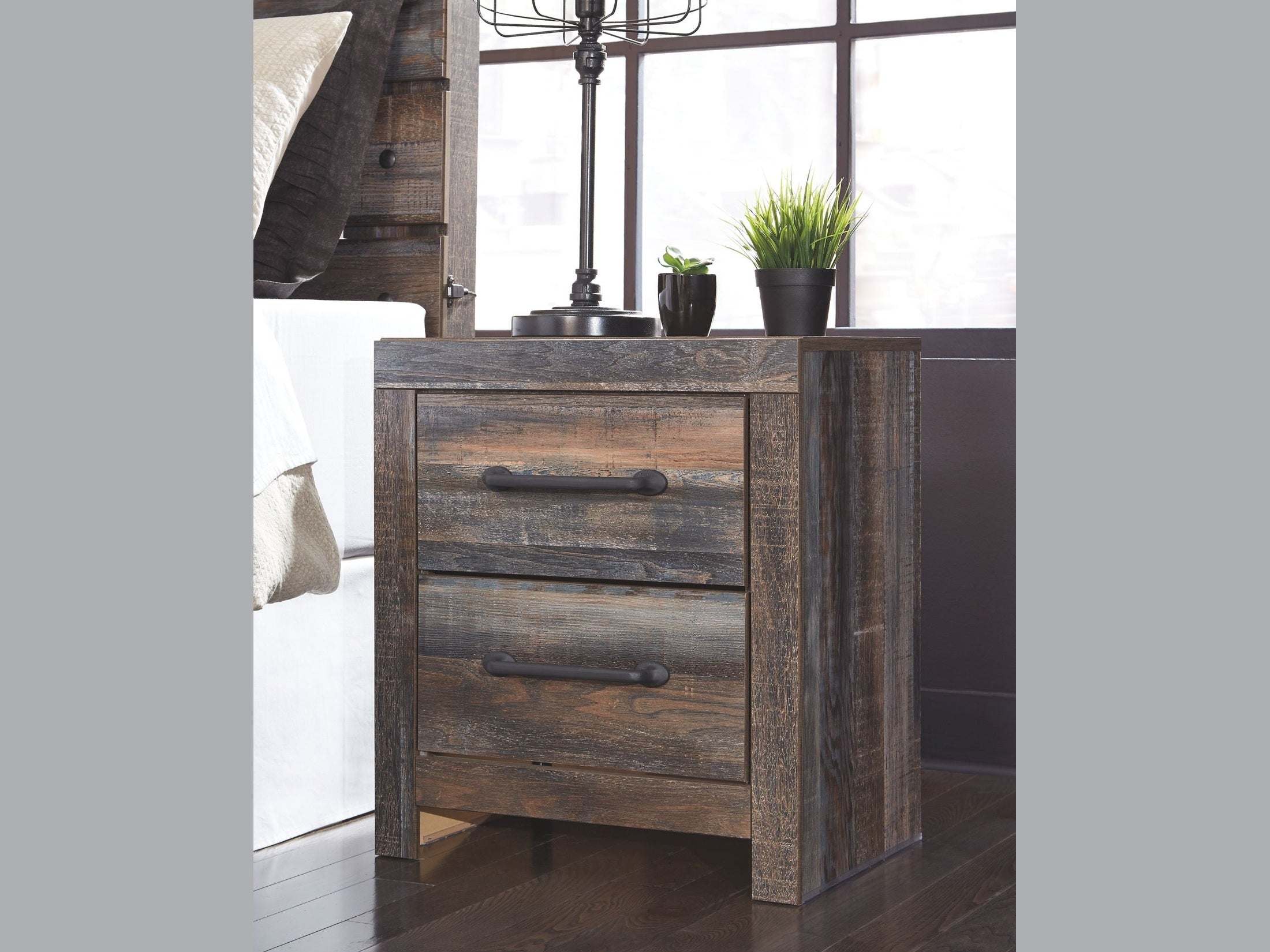 Drystan - Two Drawer Night Stand - Brown / Beige