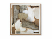Wylander abstract wall art piece with brown, beige, and white colors in a gold frame.