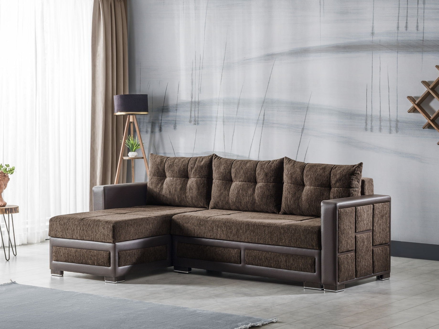 Ottomanson Loft - Upholstered Convertible Sectional with Storage - Brown