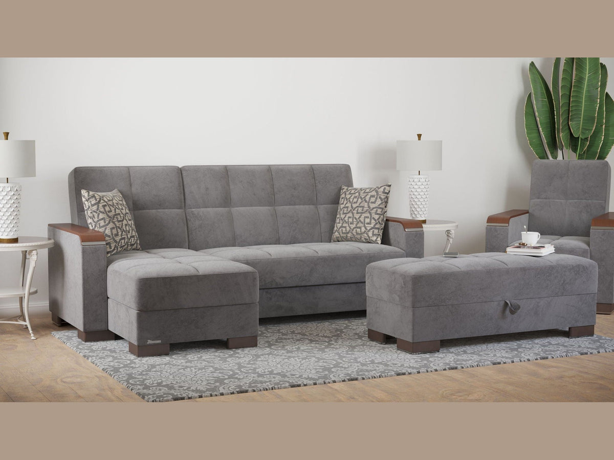 Ottomanson Armada X - Upholstered Convertible Wood Trimmed Ottoman With Storage - Microfiber