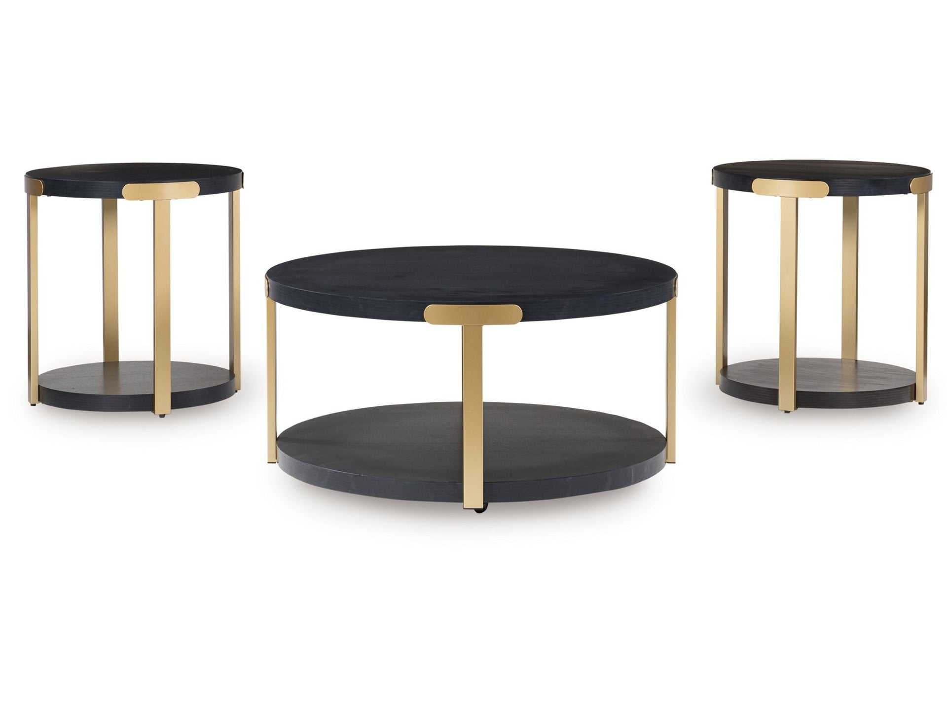 Shylore - Occasional Table Set (Set of 3) - Black / Brass Finish