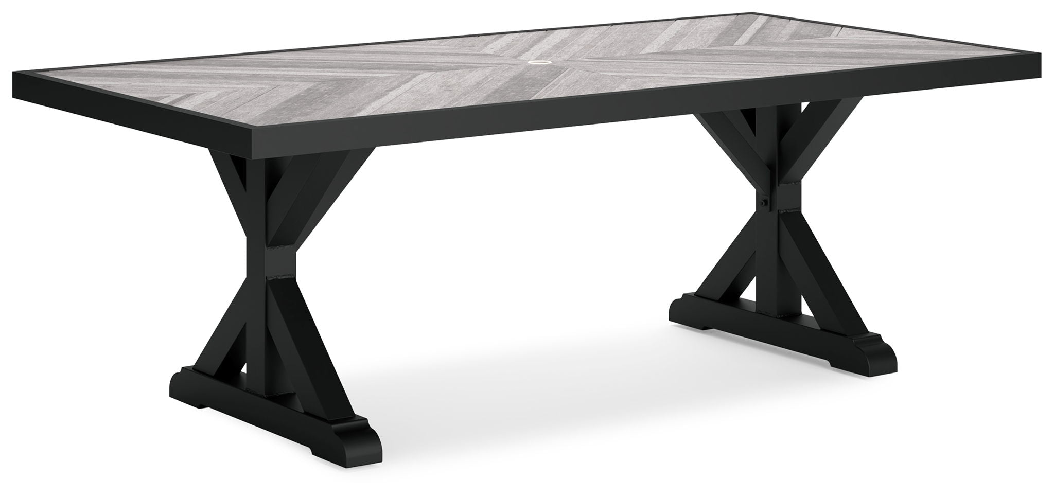 Beachcroft - Rectangular Dining Table With Umbrella Option - Black / Light Gray