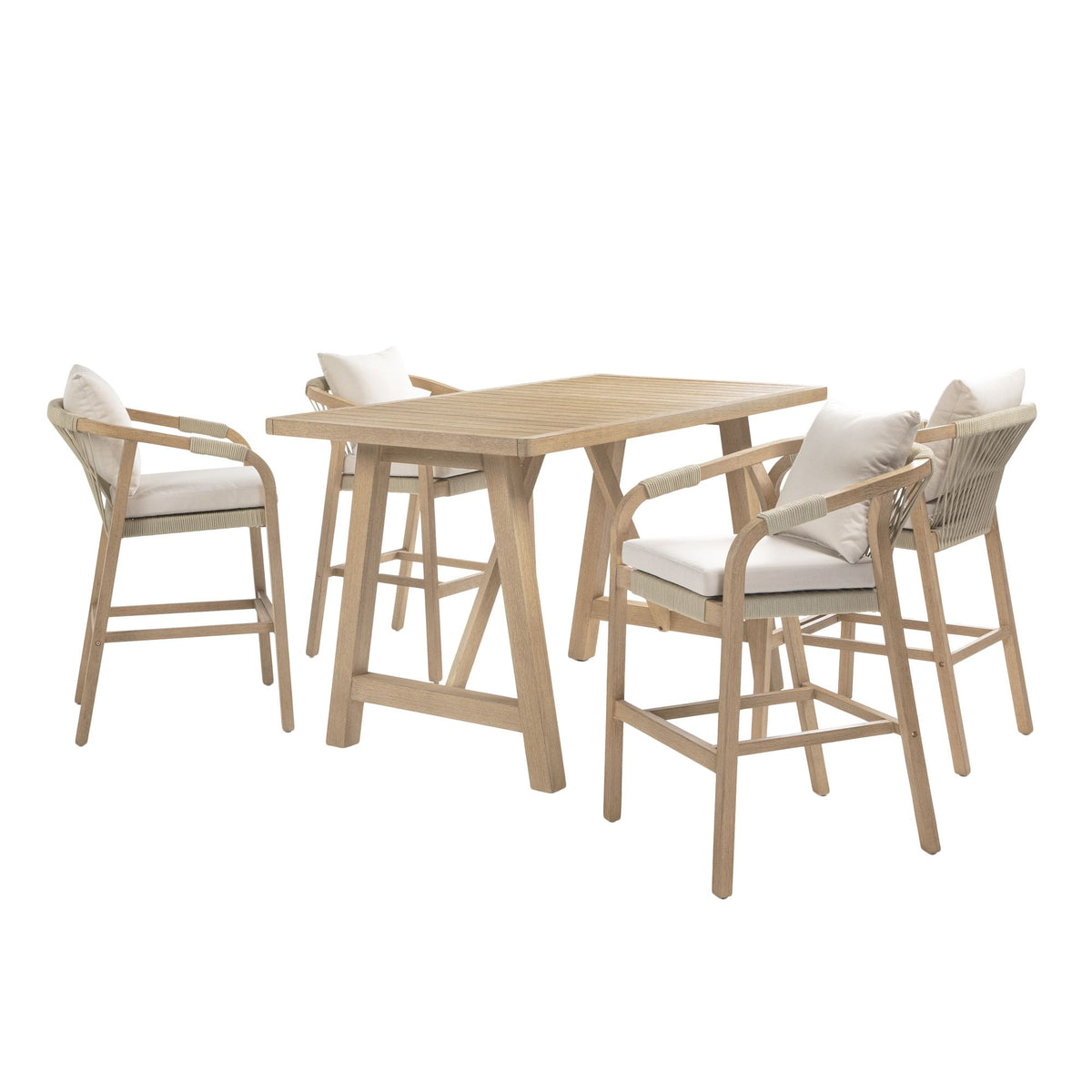 Delfina - 5-Piece Outdoor Bar Dining Set - Natural Eucalyptus