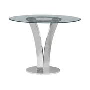 Celina - Modern Contemporary Round Tempered Glass 48" Pedestal Base Dining Table Seats Up To 4 - Shiny Nickel
