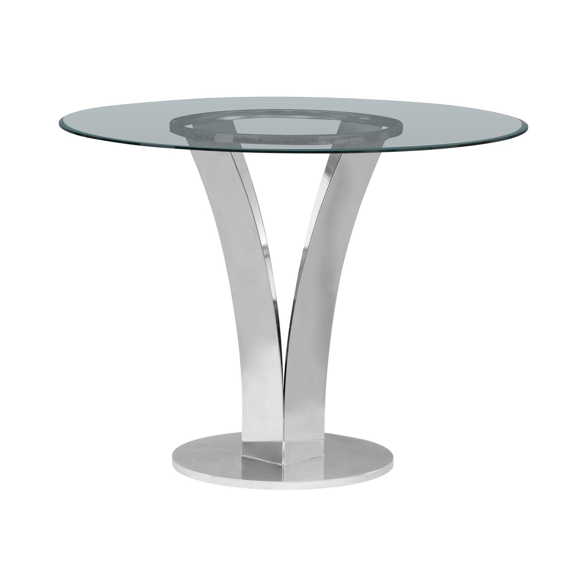 Celina - Modern Contemporary Round Tempered Glass 48" Pedestal Base Dining Table Seats Up To 4 - Shiny Nickel