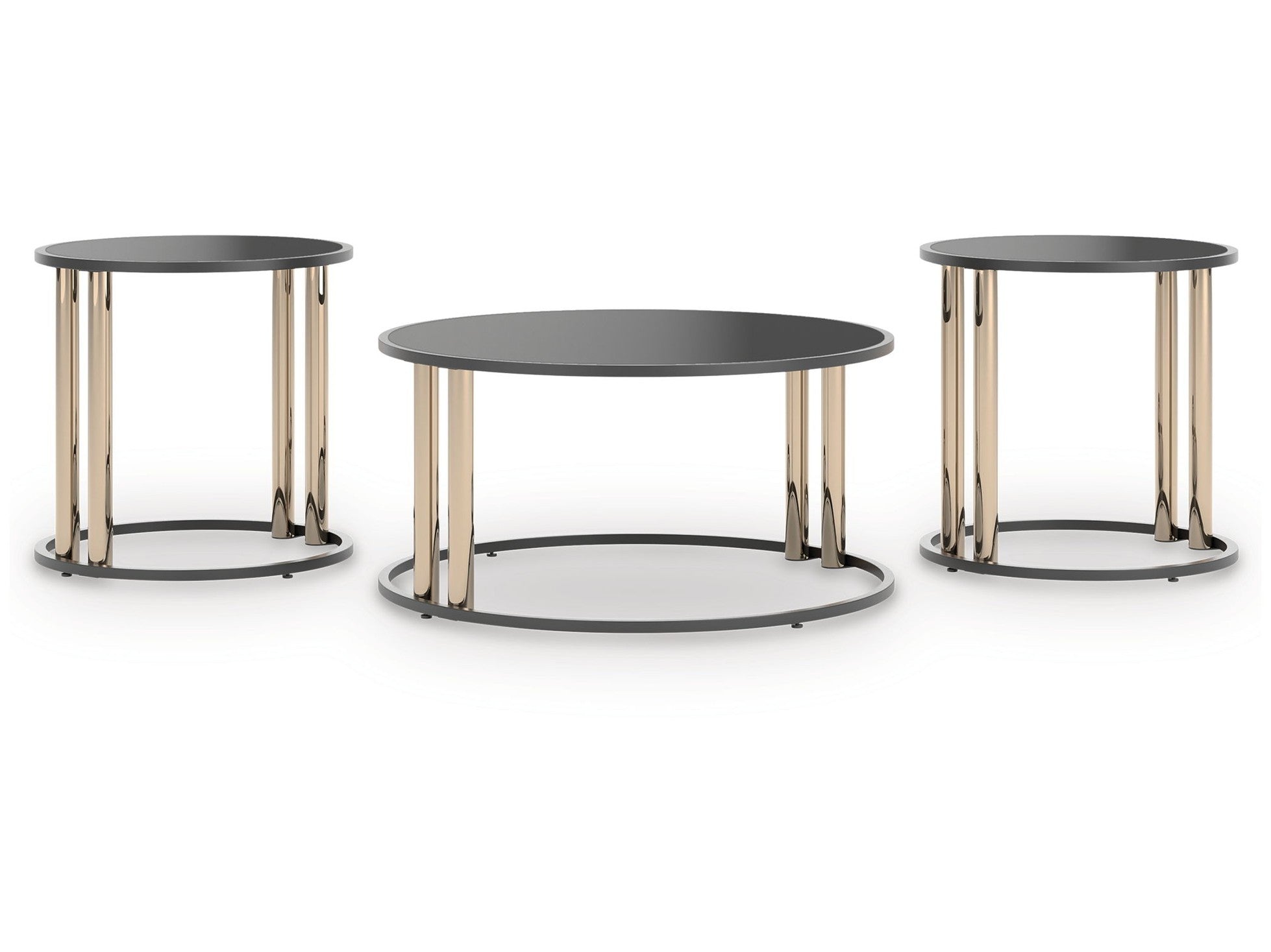 Hannerly - Occasional Table Set (Set of 3) - Black / Gold Finish