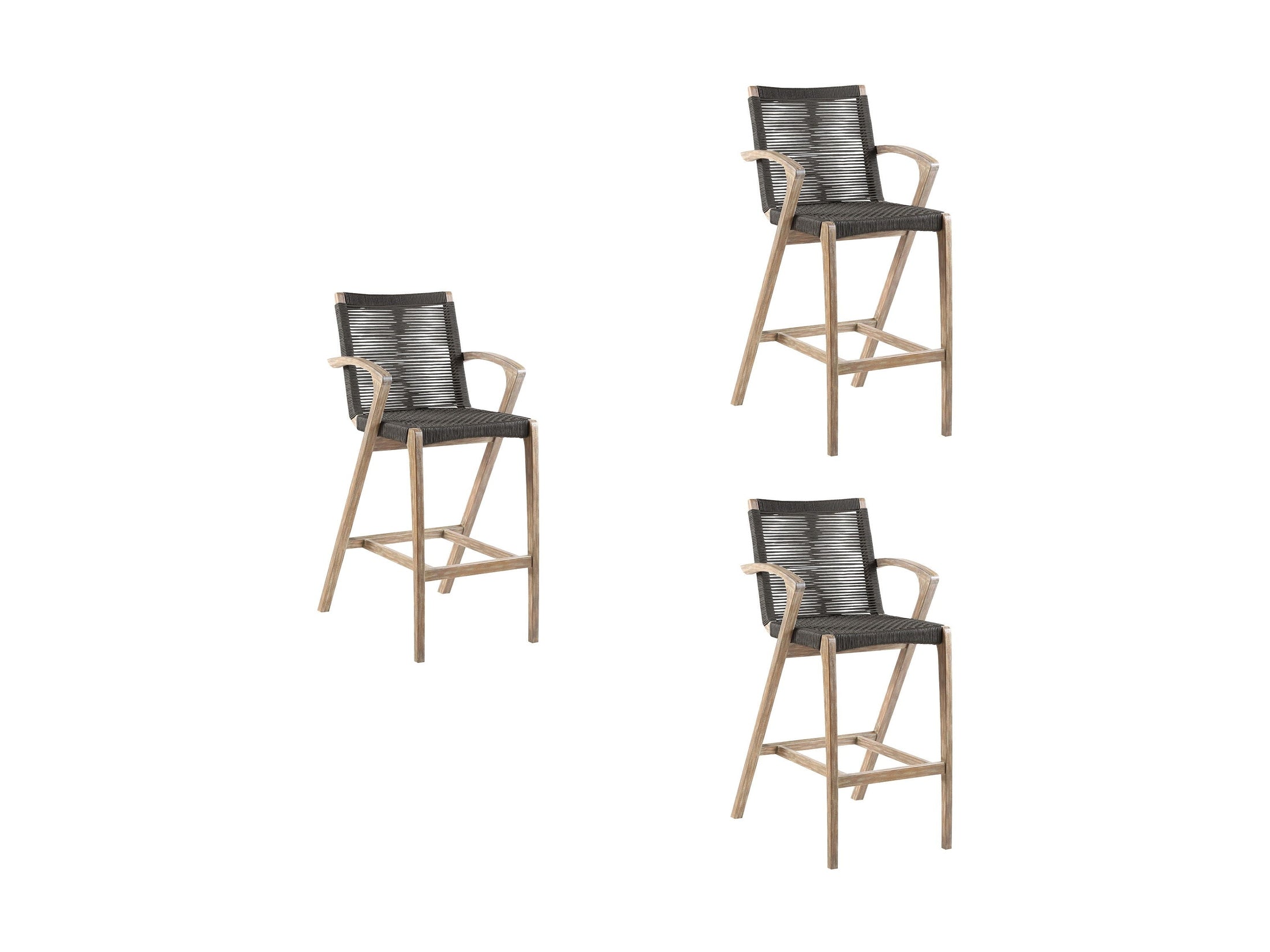 Brielle - Outdoor Light Eucalyptus Wood And Charcoal Rope Counter Height Stool Set