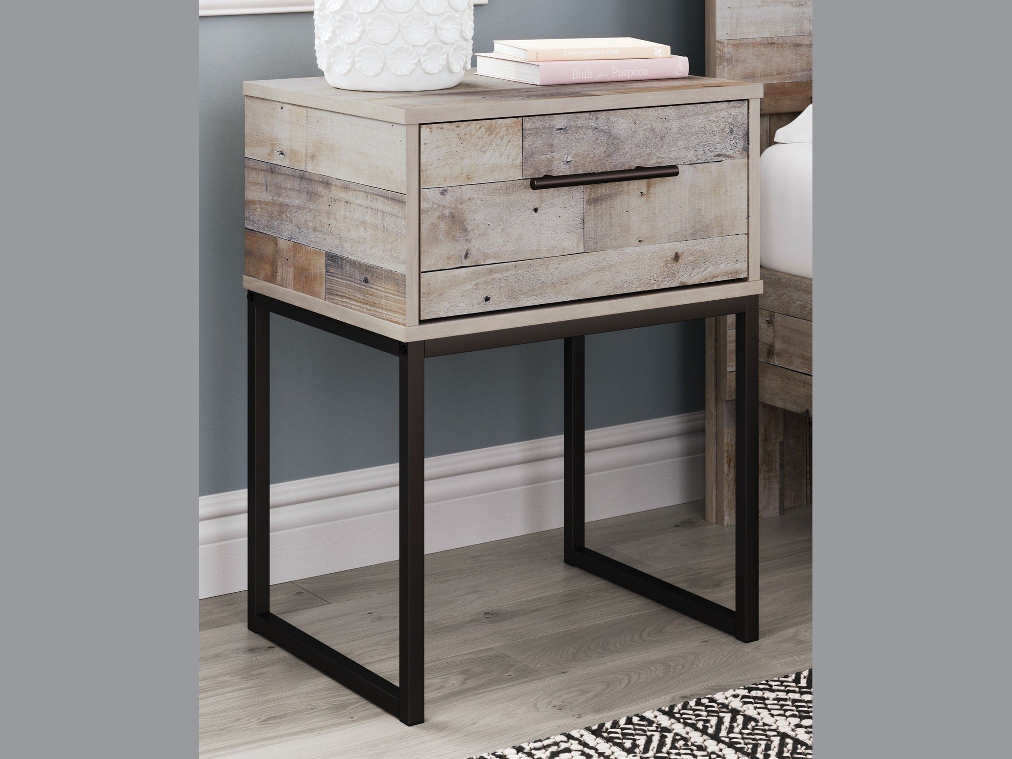 Neilsville - One Drawer Night Stand - Vinyl-Wrapped - Whitewash