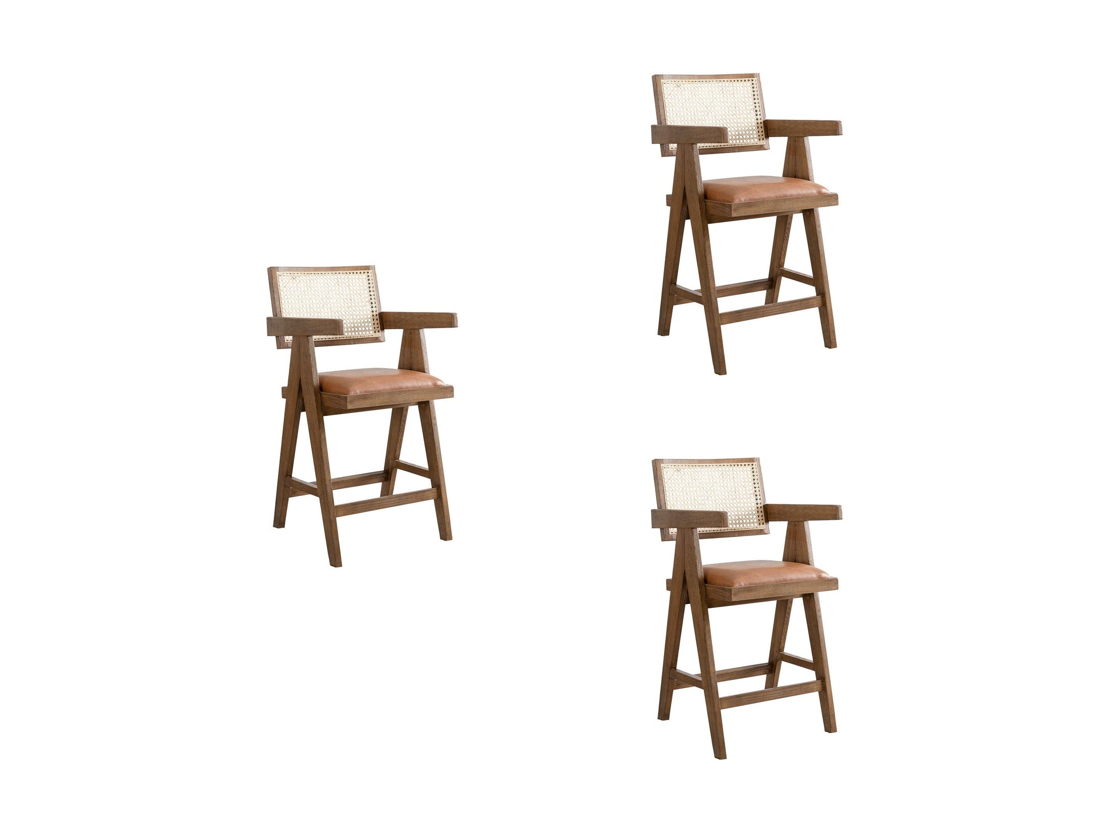 Harley - Nutmeg Brown Solid Wood And Rattan Upholstered 26" Counter Height Barstool