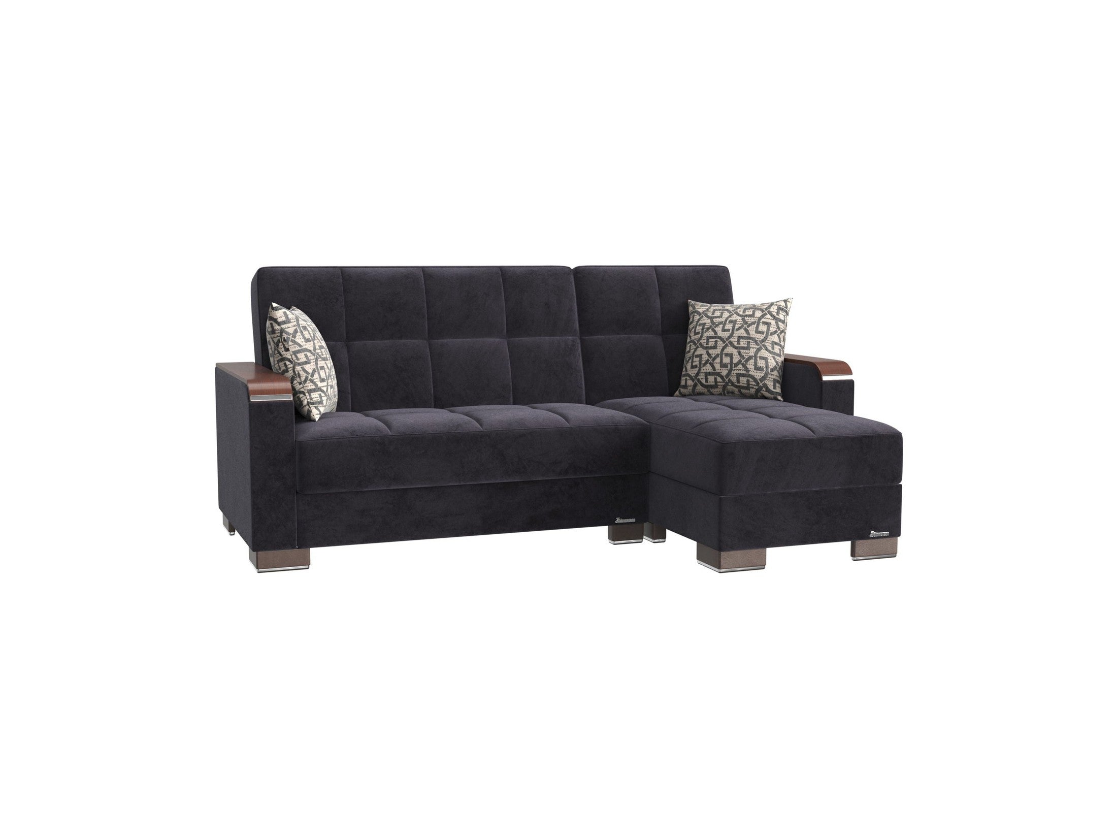Ottomanson Armada X - Upholstered Convertible Wood Trimmed Chaise Lounge With Storage - Microfiber