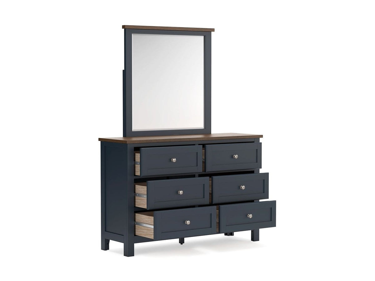 Landocken - Dresser and Mirror - Brown / Blue