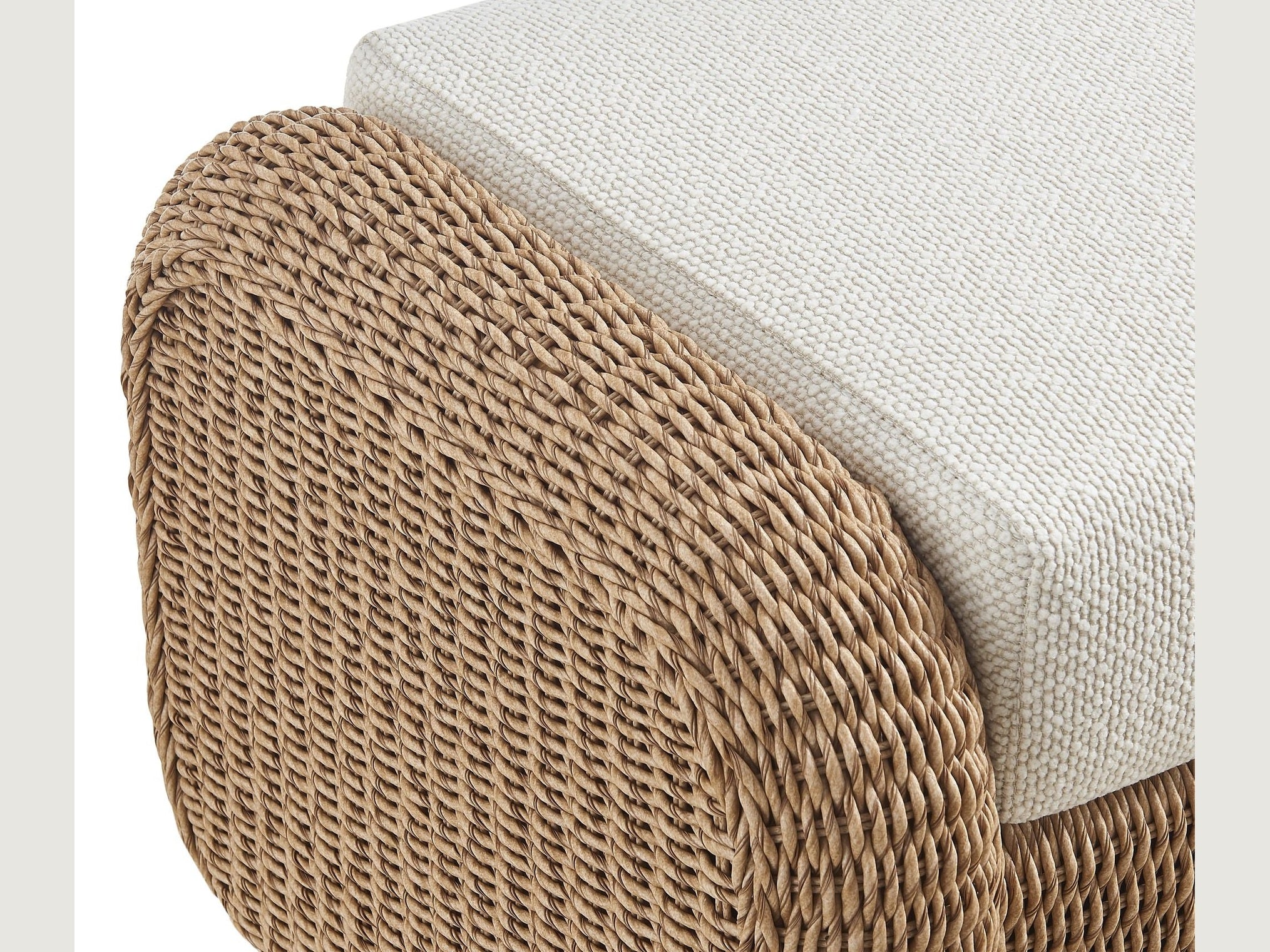 Pavilion - Rattan Outdoor Ottoman With Cushions - Boucle White / Natural