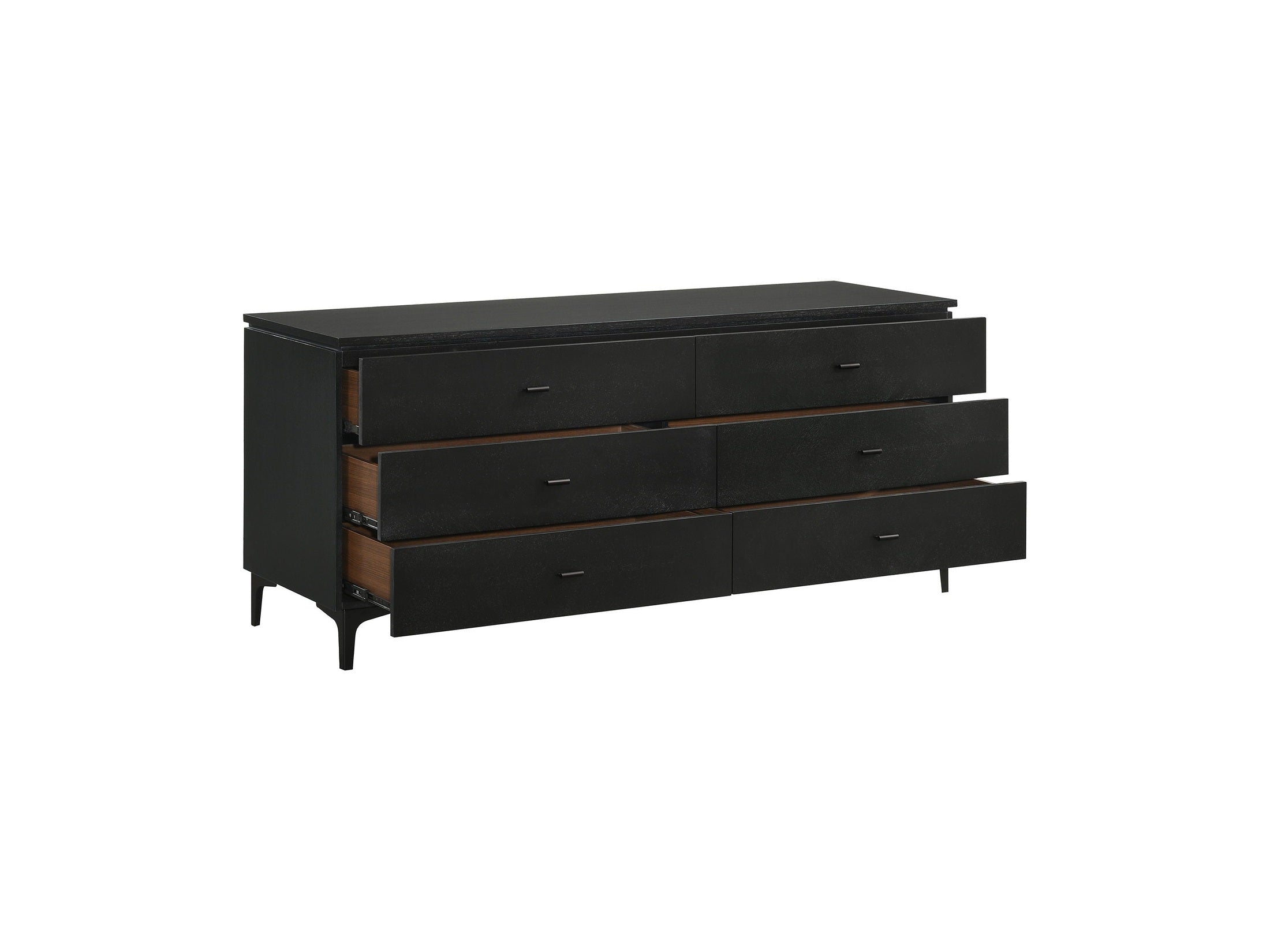 Legend - 6 Drawer Dresser With Metal Legs - Black Glaze Ash