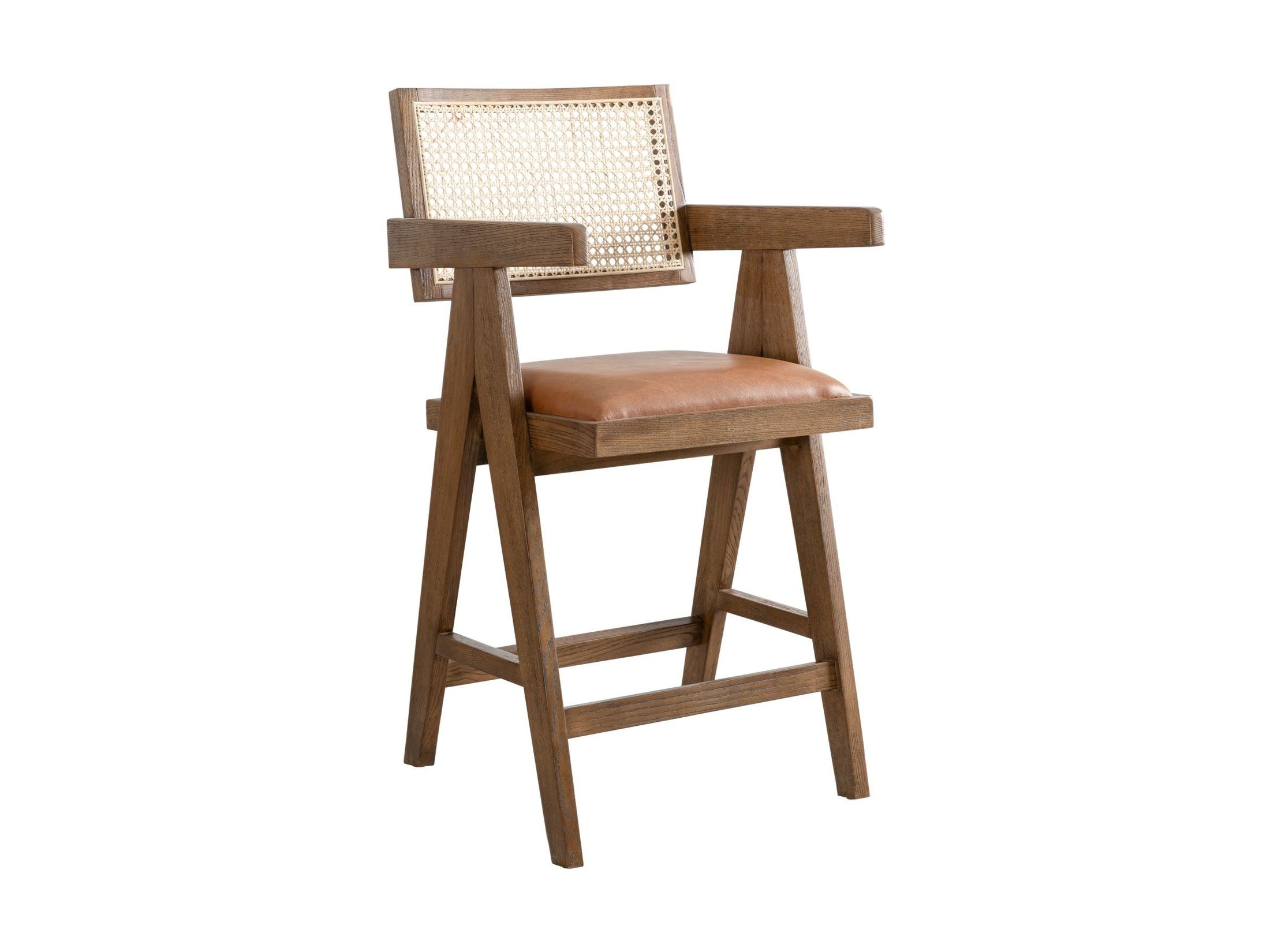Harley - Nutmeg Brown Solid Wood And Rattan Upholstered 26" Counter Height Barstool