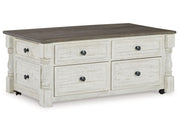 Havalance - Lift Top Cocktail Table with Storage Drawers - White / Gray