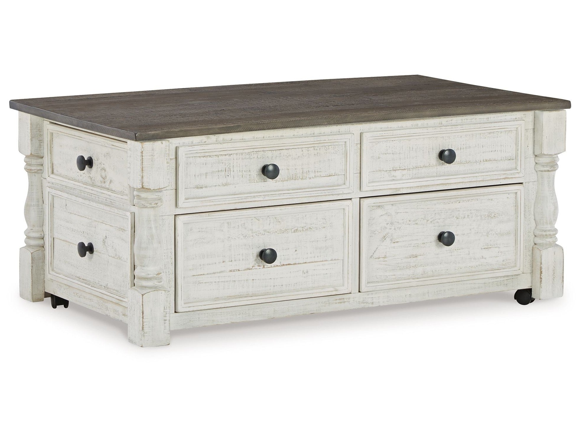Havalance - Lift Top Cocktail Table with Storage Drawers - White / Gray