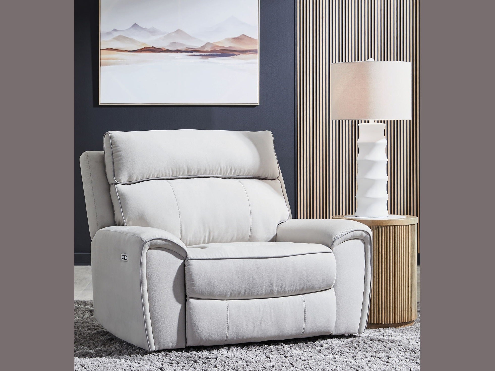 Social Pointe - Power Recliner / Adjustable Headrest - Pearl / Ash