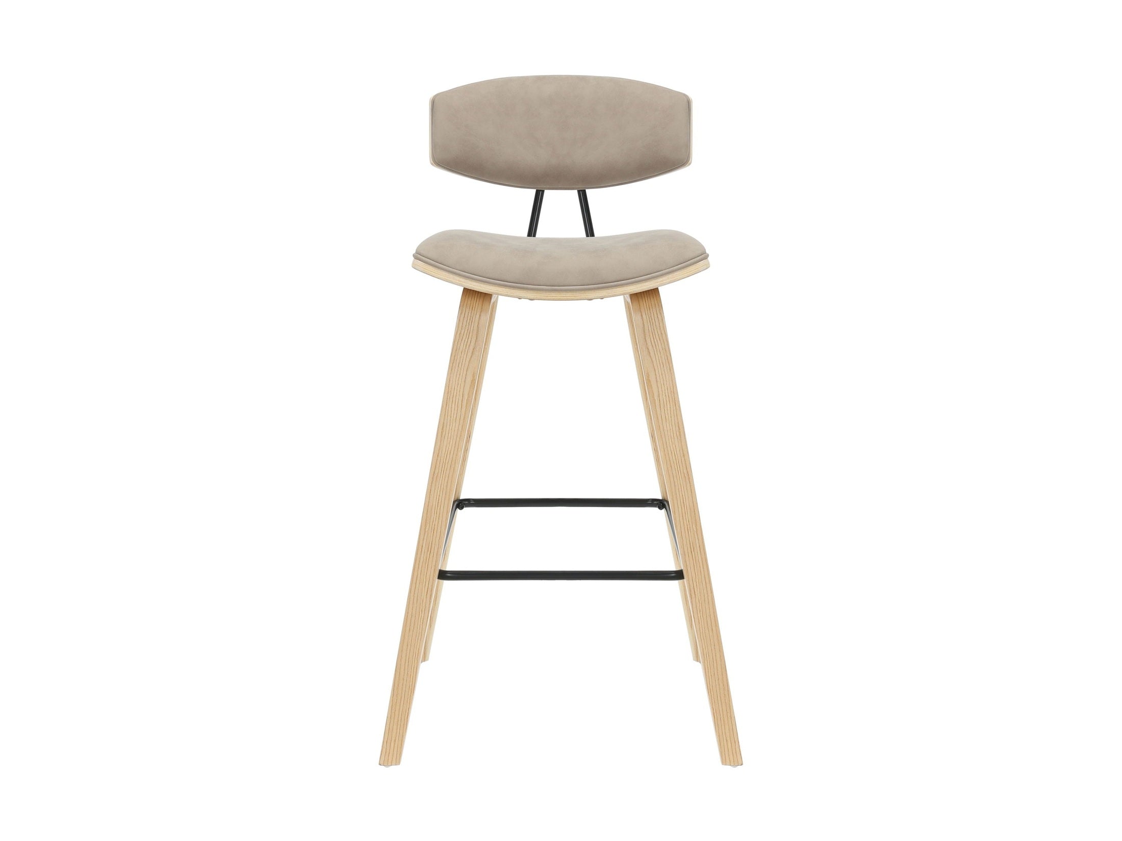 Fox - Bar Height Curved Back Wood Bar Stool With Faux Leather Seat