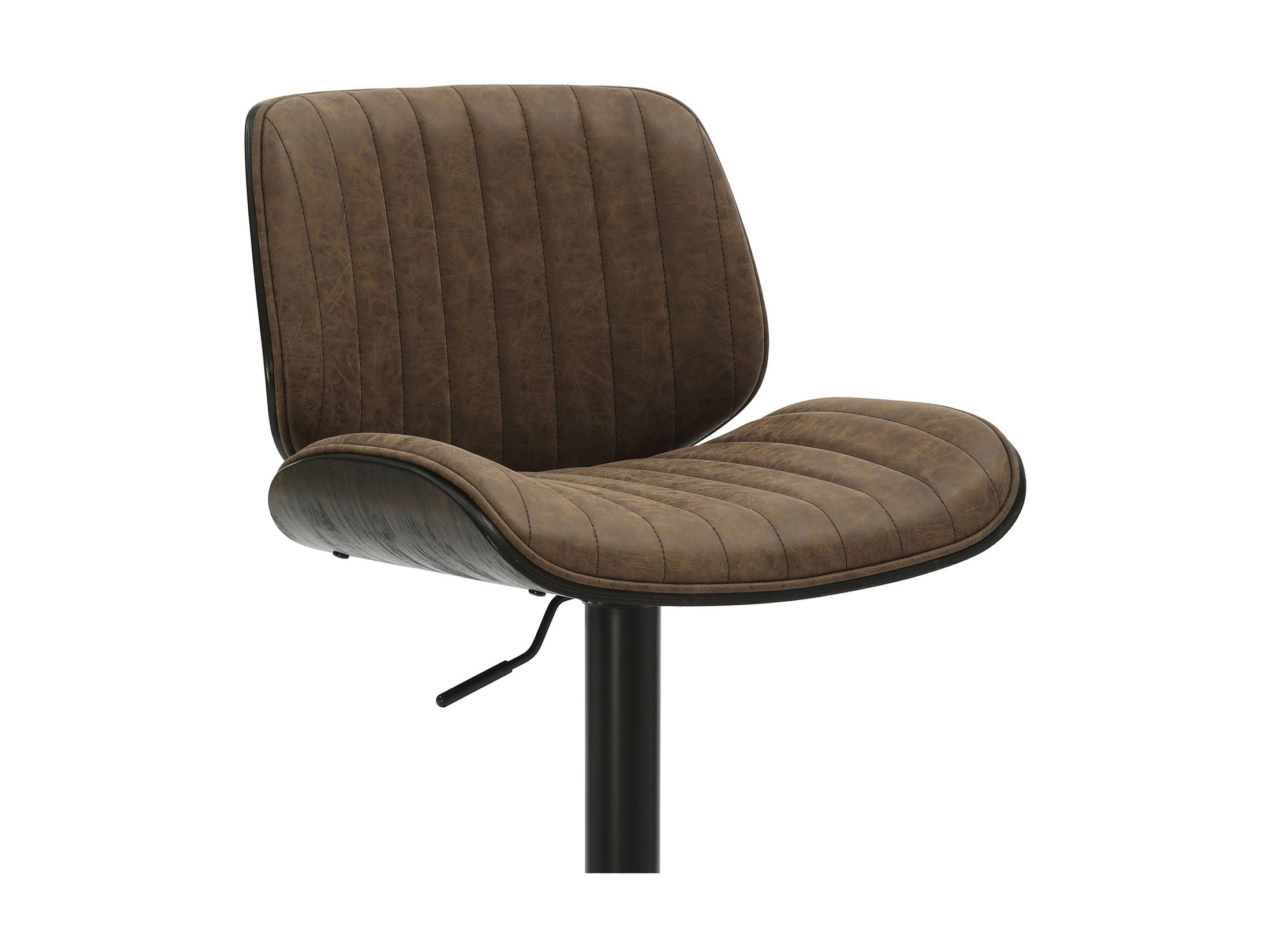 Brock - Adjustable Swivel Curved Back Wood Bar Stool With Faux Leather Seat