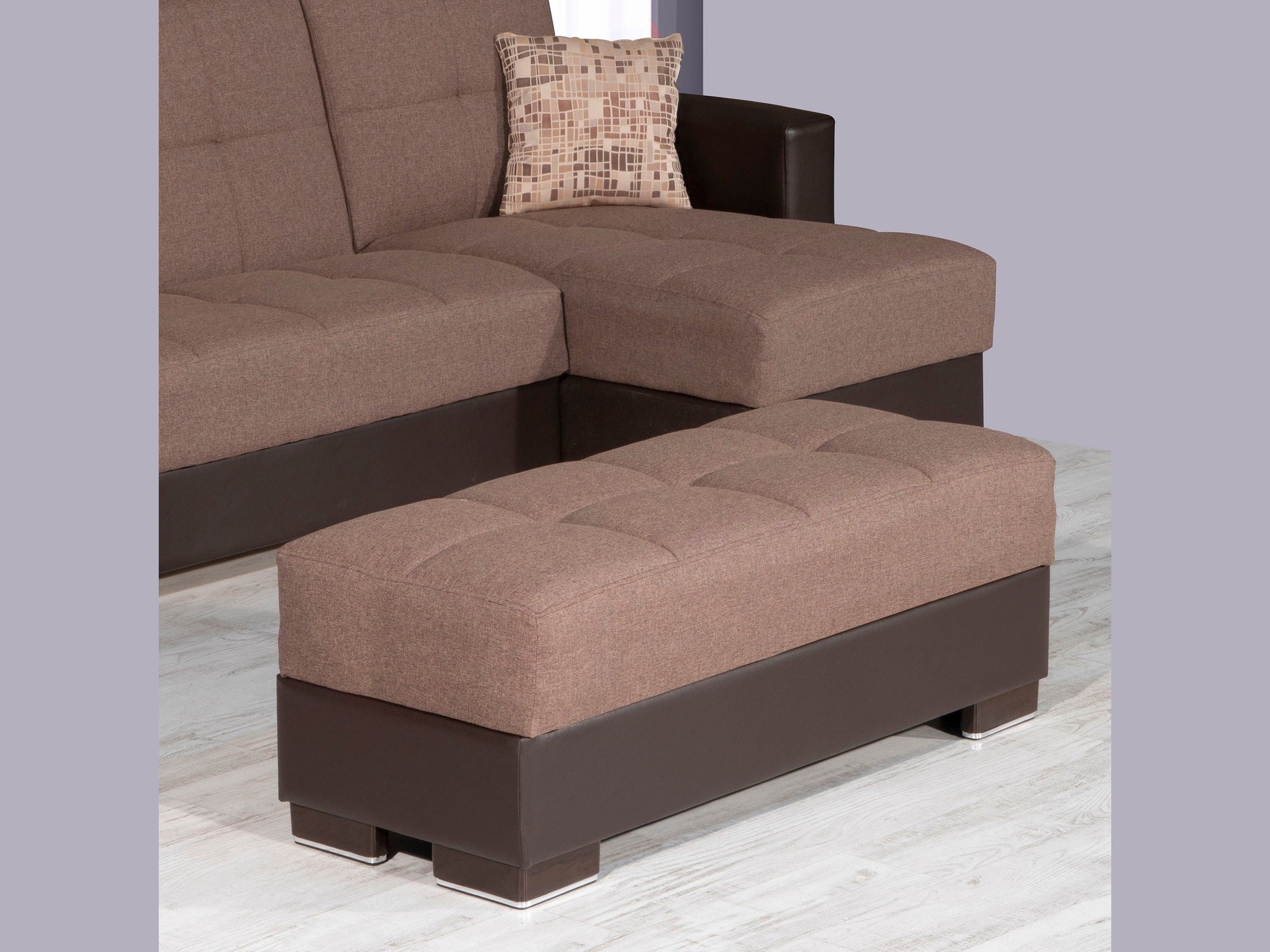 Ottomanson Armada - Upholstered Ottoman With Storage - Brown PU Polyester