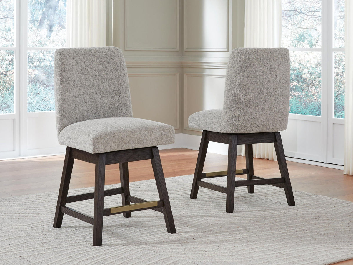 Burkhaus - Upholstered Swivel Barstool (Set of 2) - Beige / Dark Brown