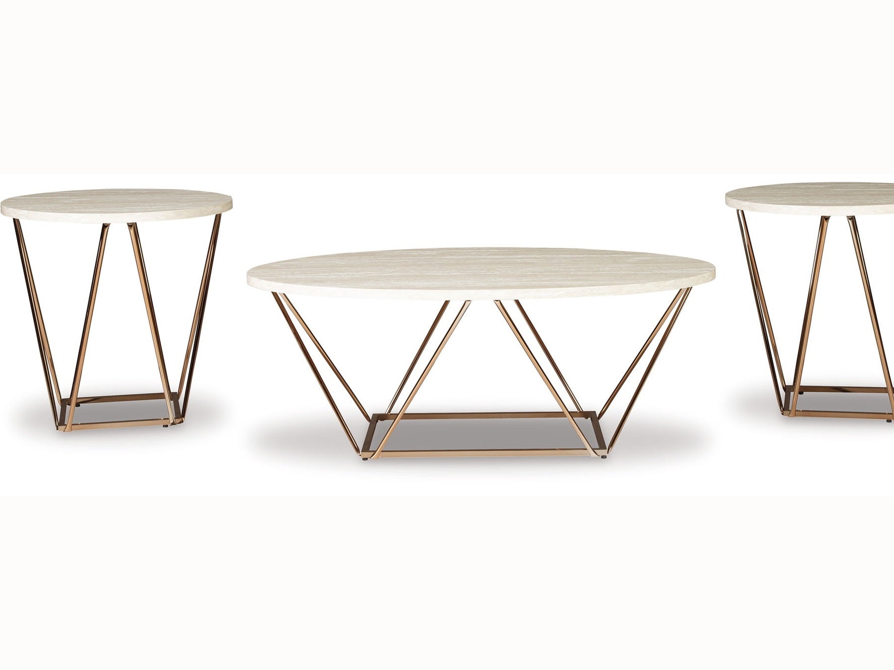Tarica - Occasional Table Set (Set of 3) - White / Metallic