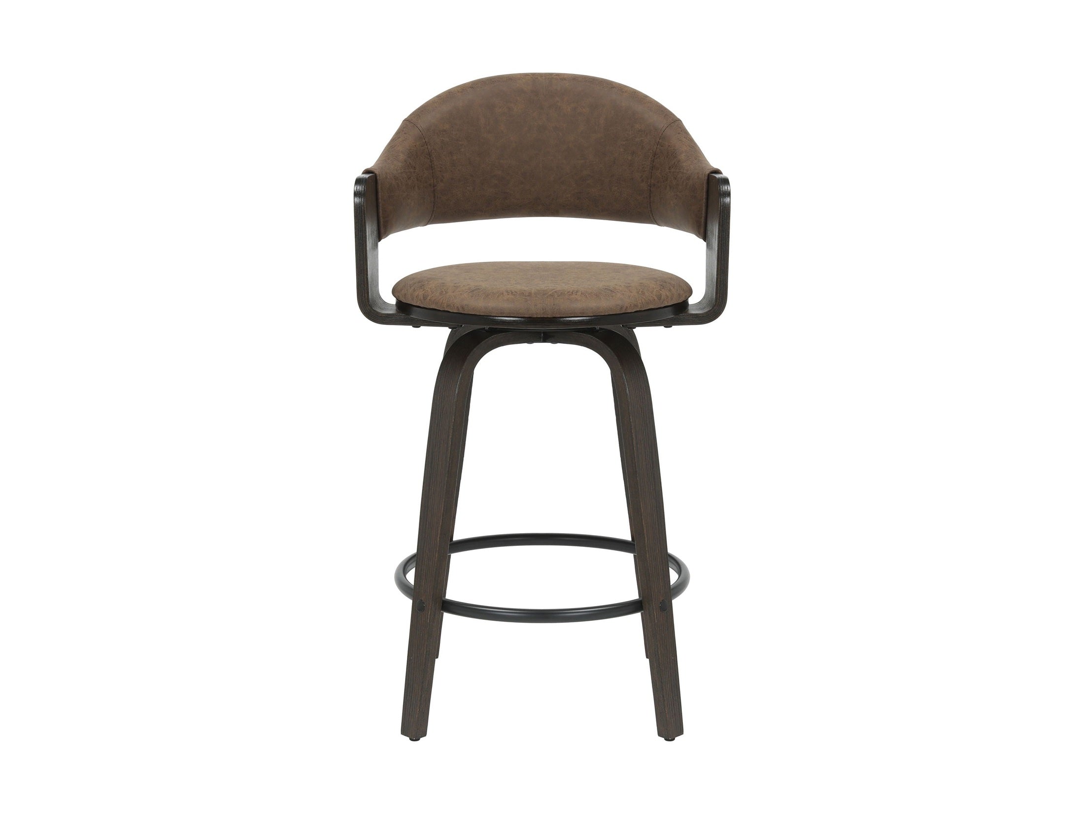 Daxton - Swivel Counter Height Round Back Wood Bar Stool With Faux Leather Seat