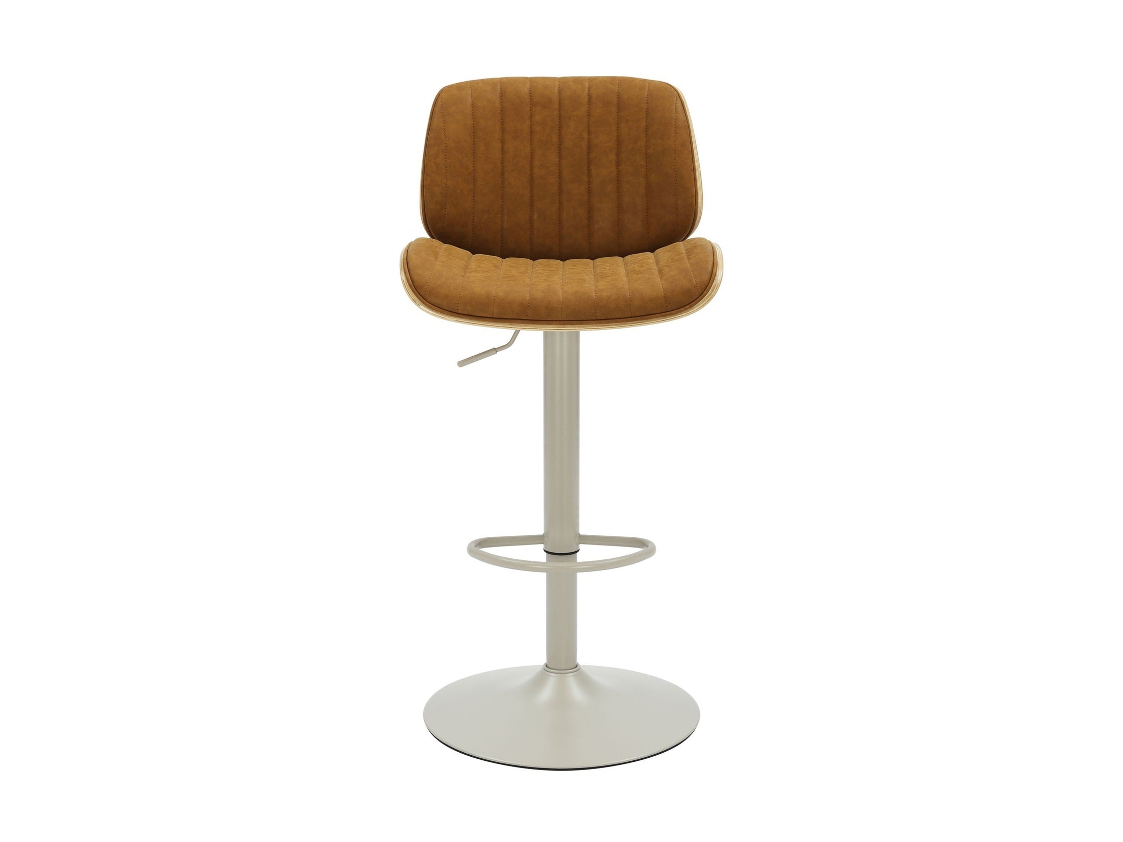 Brock - Adjustable Swivel Curved Back Wood Bar Stool With Faux Leather Seat
