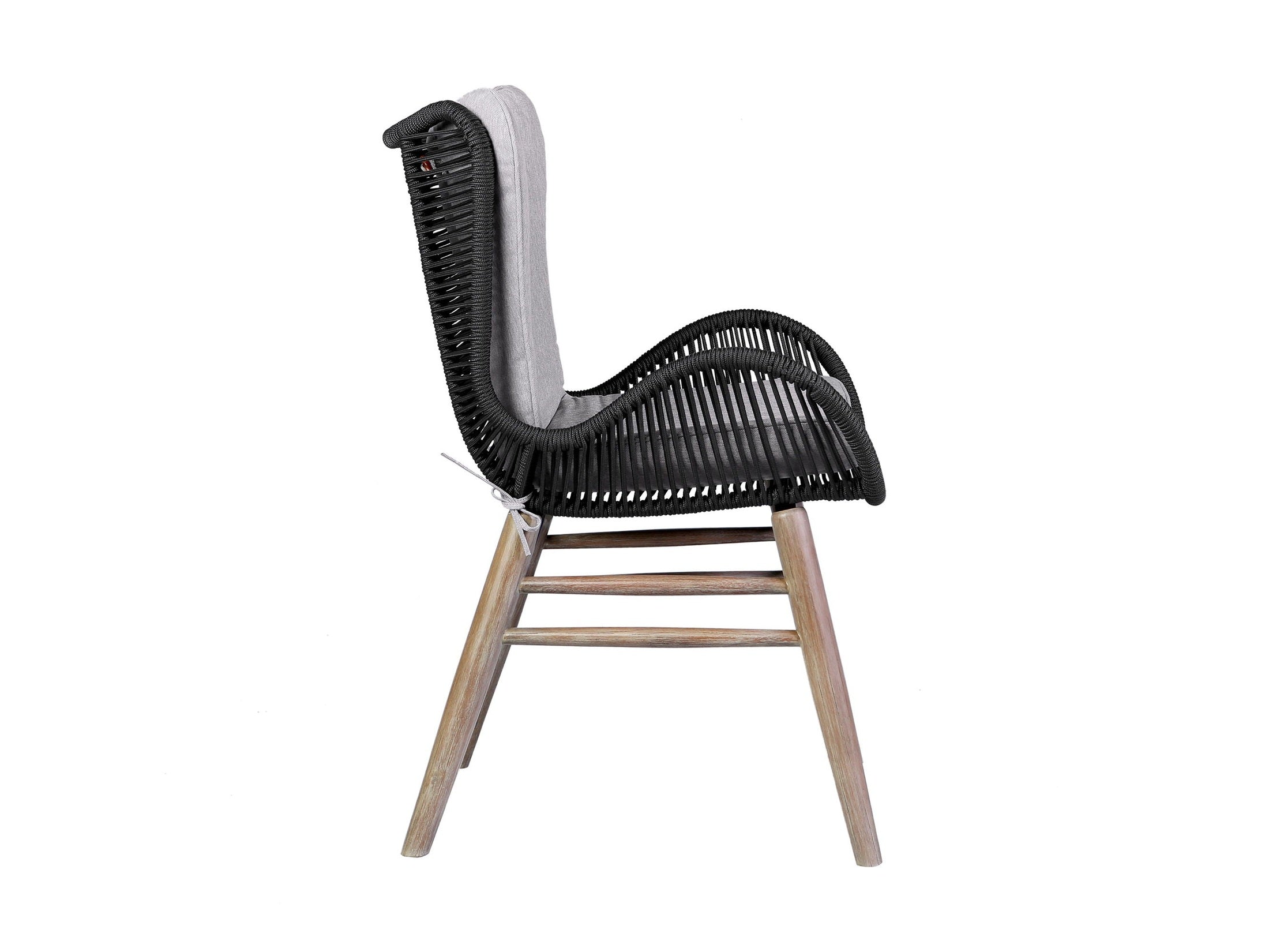 Fanny - Outdoor Patio Dining Chair - Light Eucalyptus Wood And Charcoal Rope