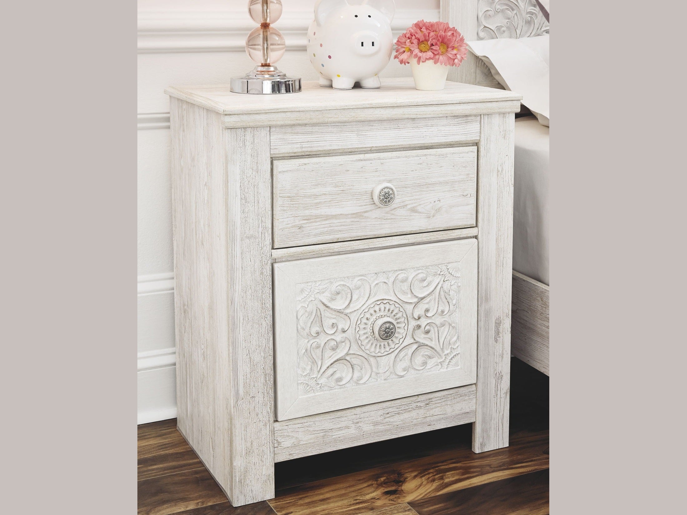 Paxberry - Two Drawer Night Stand - Whitewash