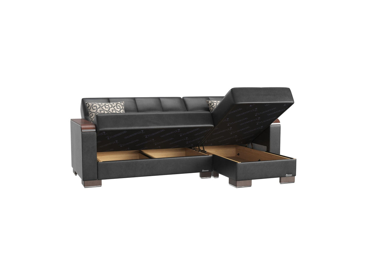Ottomanson Armada X - Upholstered Convertible Wood Trimmed Chaise Lounge With Storage