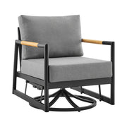 Royal - Outdoor Patio Swivel Glider Lounge Chair - Black Aluminum And Teak Wood With Cushions
