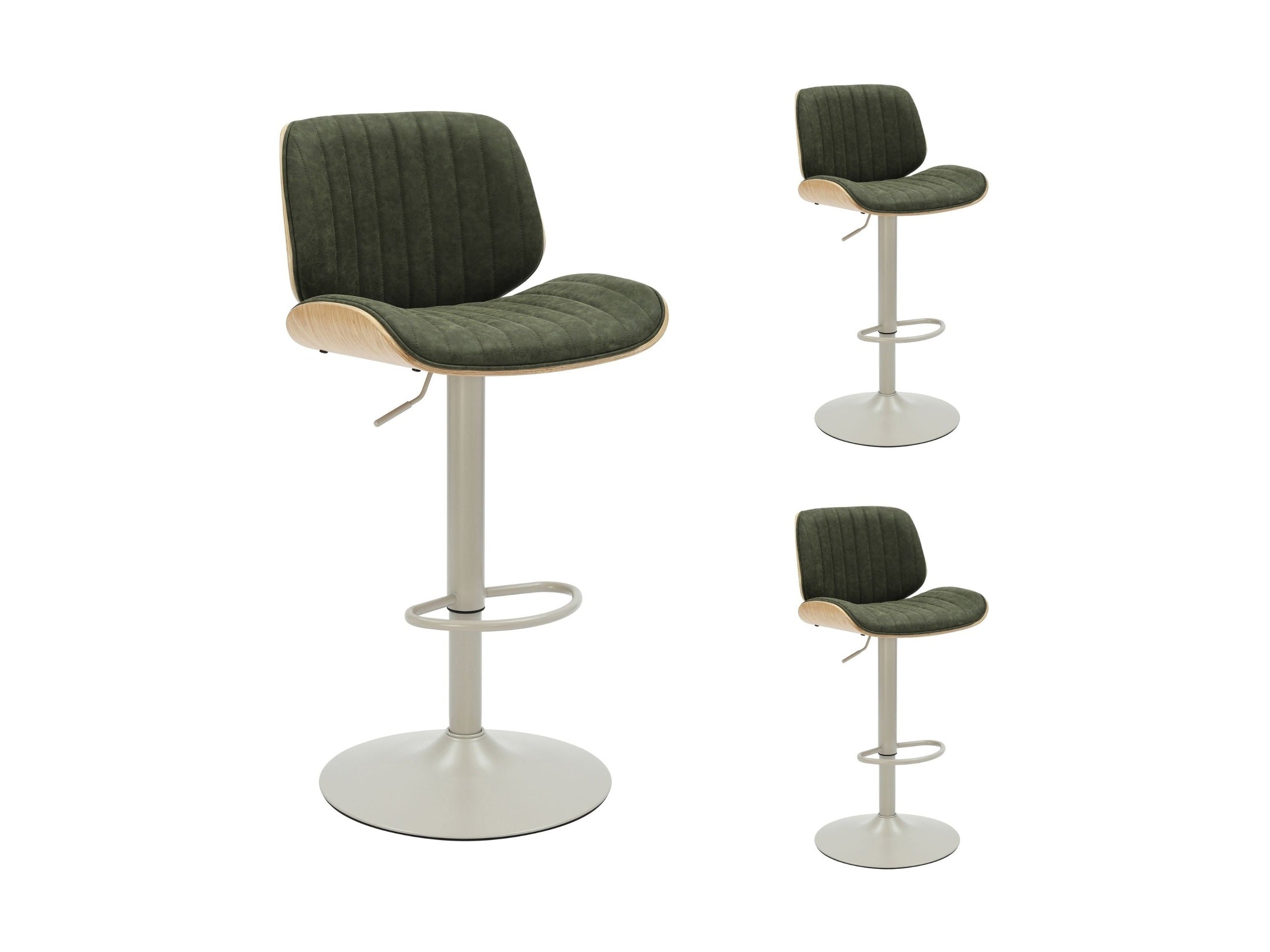 Brock - Adjustable Swivel Curved Back Wood Bar Stool With Faux Leather Seat