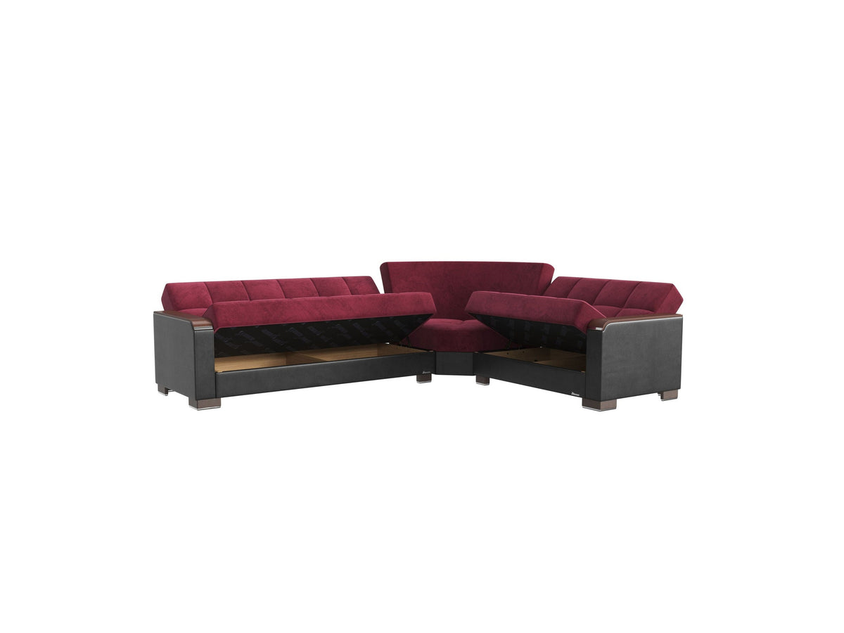 Ottomanson Armada X - Upholstered Convertible Wood Trimmed Sectional With Storage - Microfiber