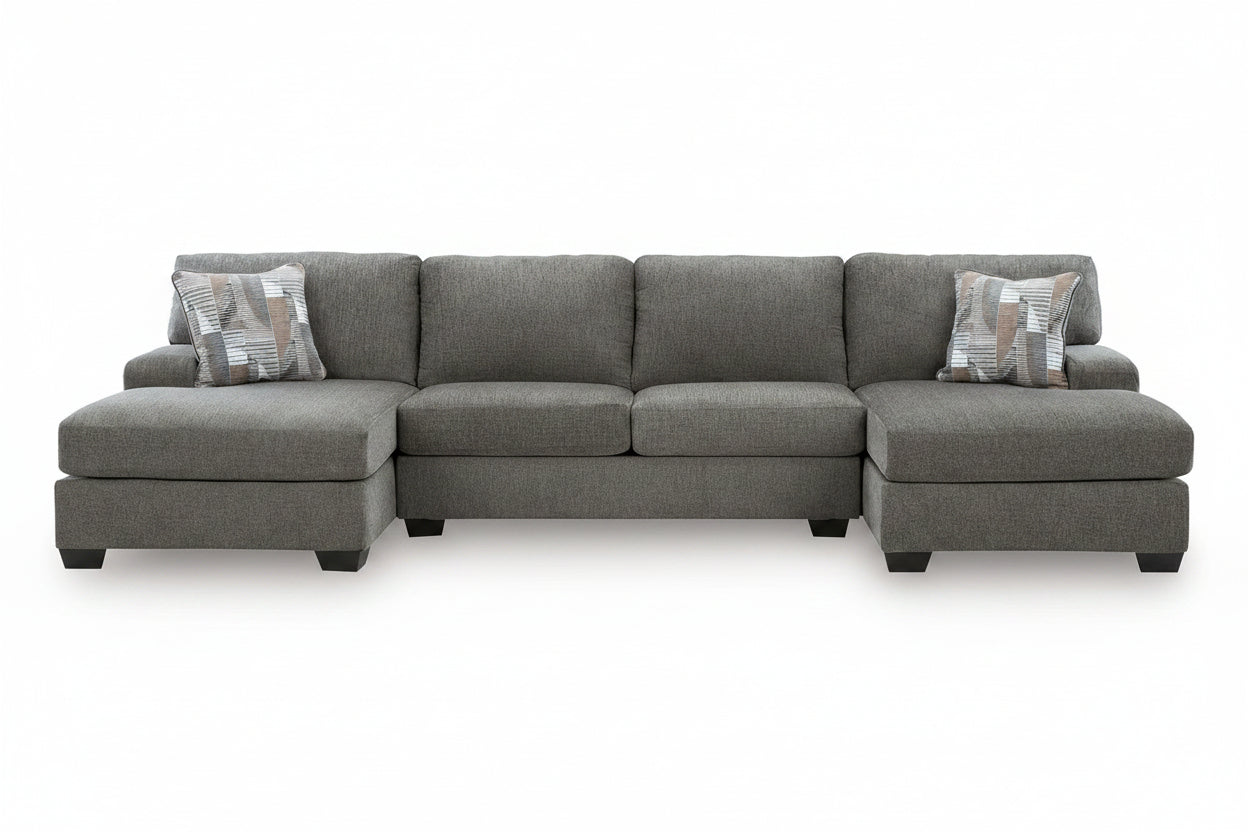 Gray sectional sofa with chaise lounge on a white background