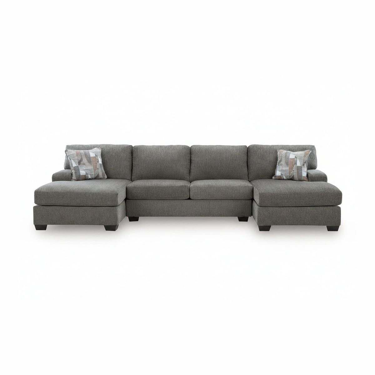 Gray sectional sofa with chaise lounge on a white background