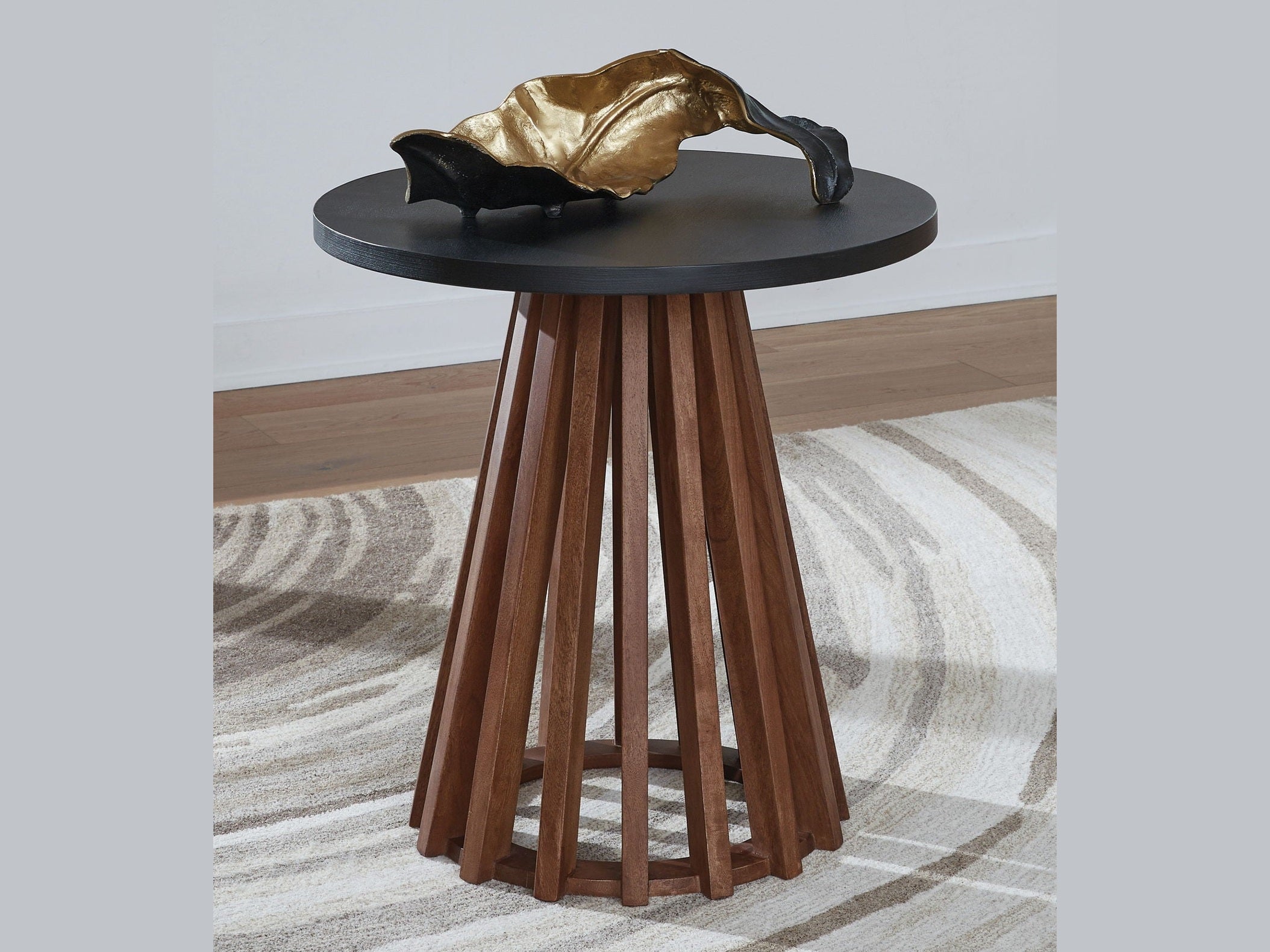 Kallari - Round End Table - Warm Brown / Black