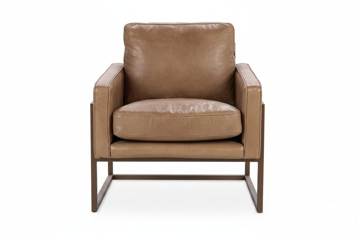 Brown leather armchair on a white background