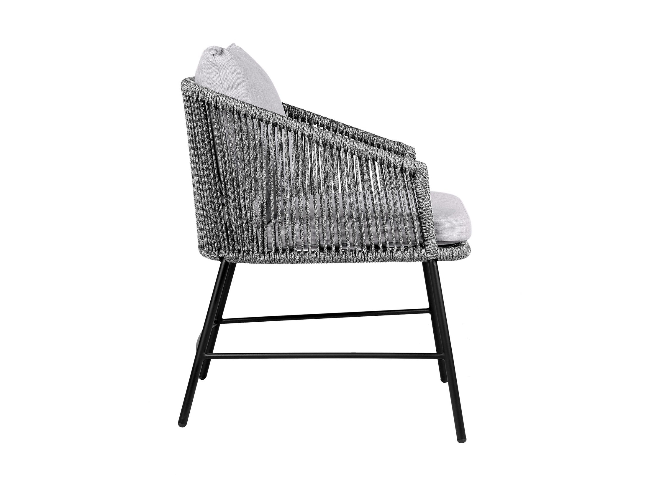 Calica - Outdoor Patio Dining Chair - Black Metal And Gray Rope